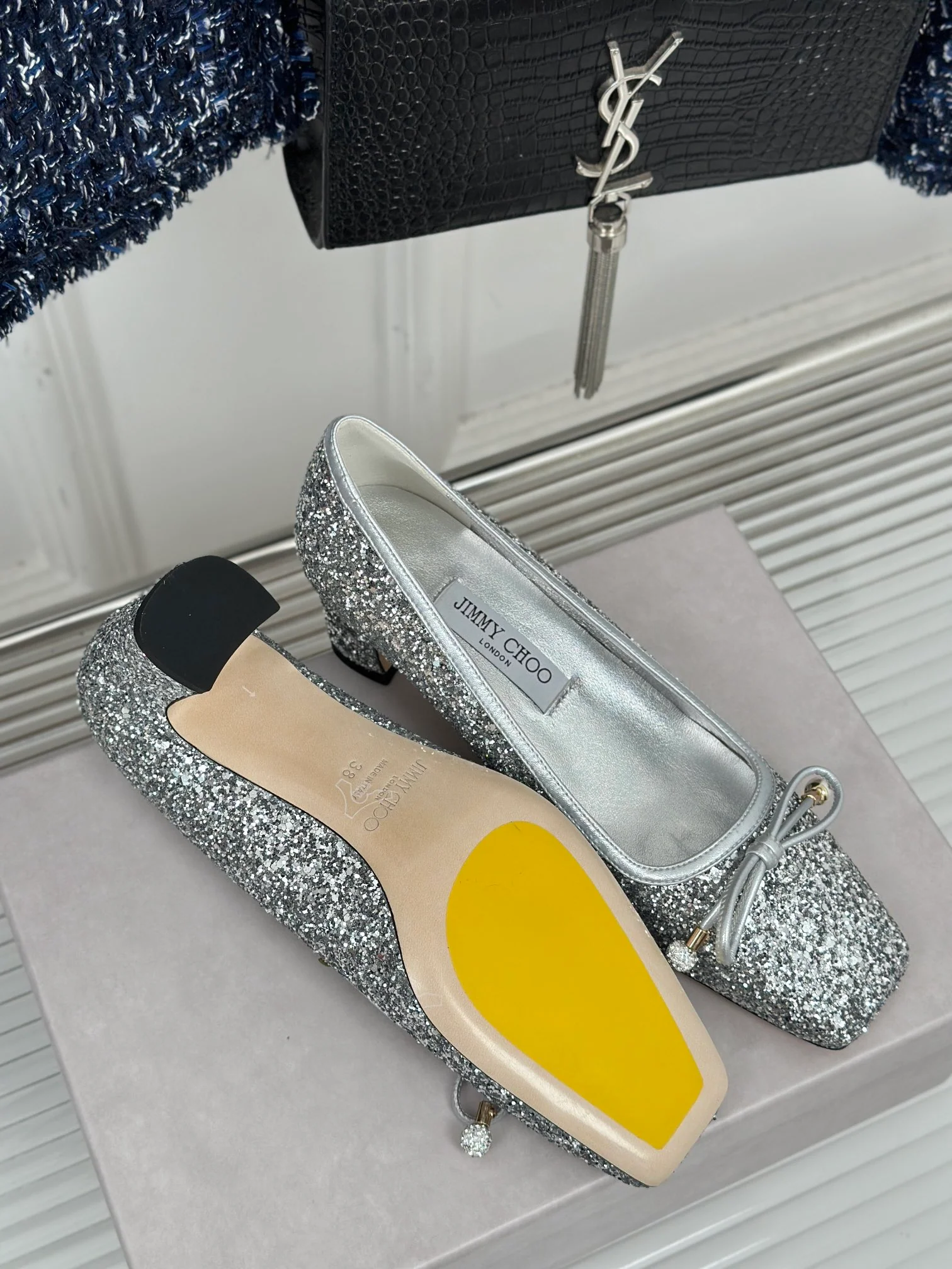 JC - Балетки с квадратным носком, модель 2024 - серебристые