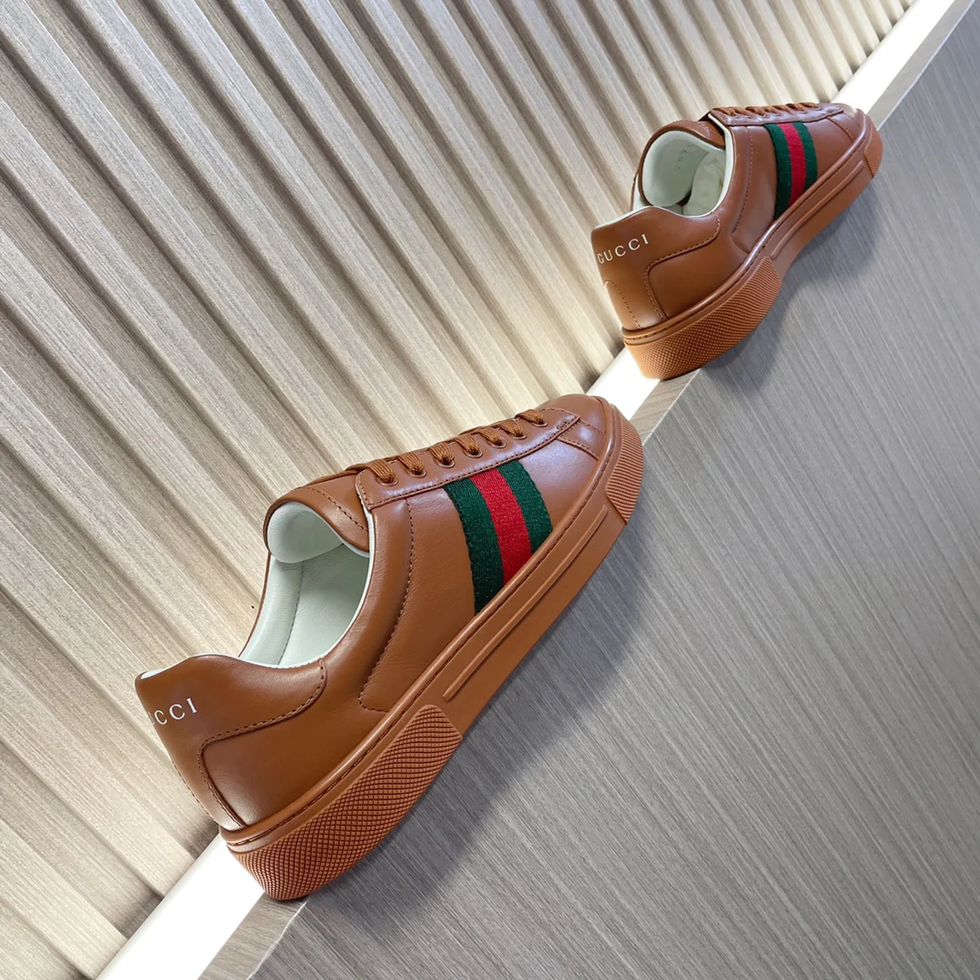 Классические кожаные кроссовки Gucci на плоской подошве - унисекс - кофейно-коричневый