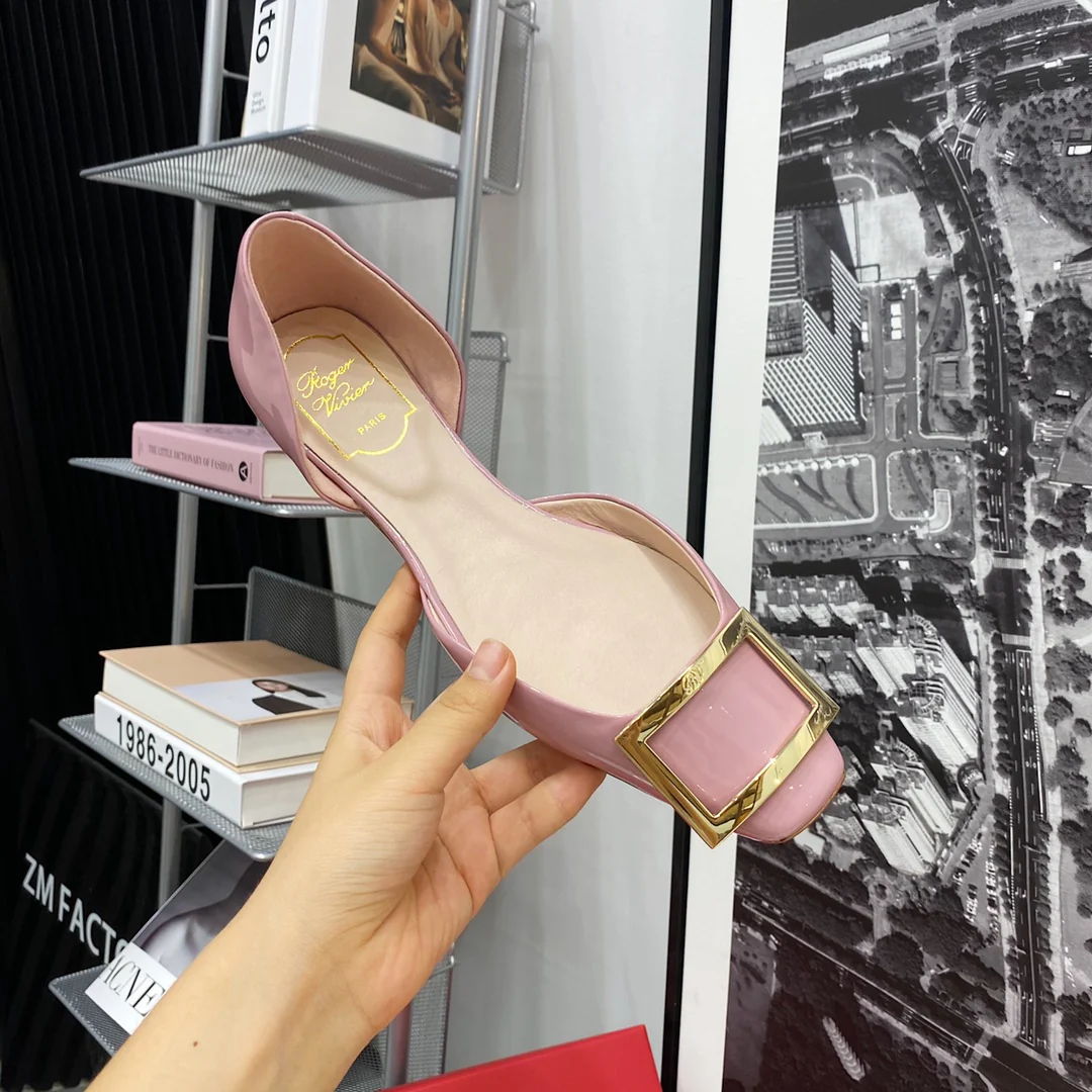 RV-Плоская подошва, полый квадратный носок, розовый и фиолетовый