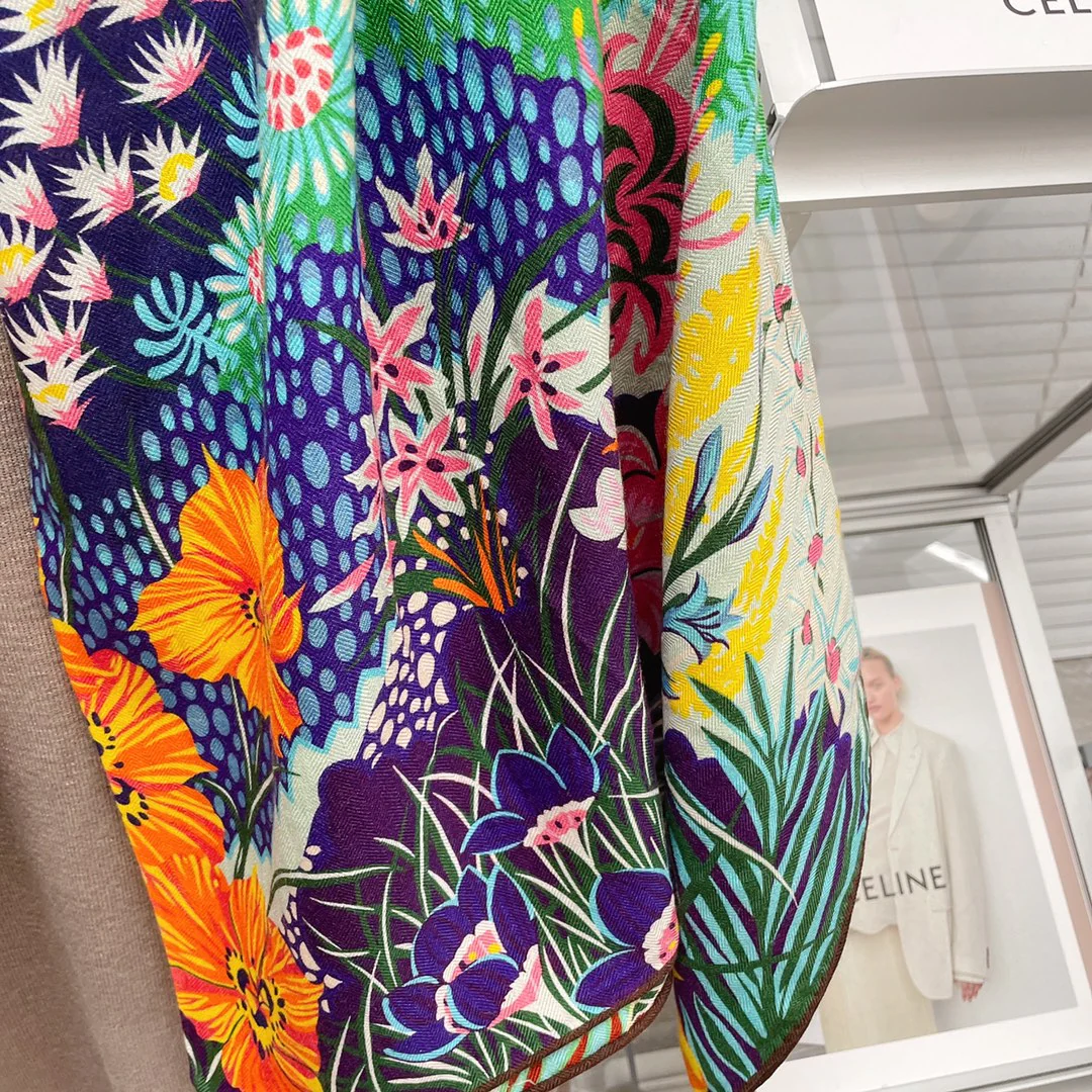 Большой двусторонний шарф Hermes - 136 см - 30 см - Шелк 70 - Шерсть - 2 см