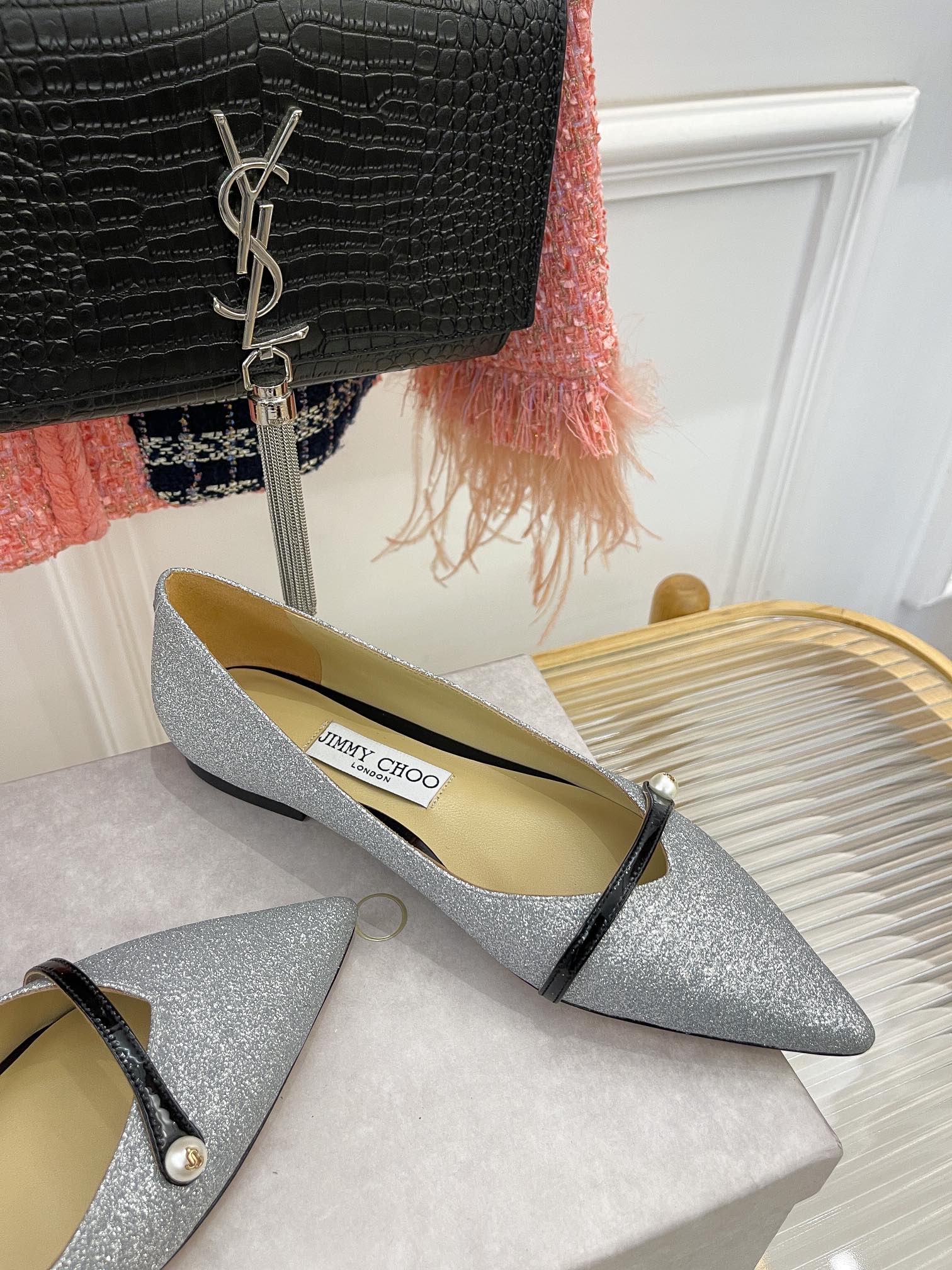 Классические жемчужные балетки Jimmy Classic Pearl Flats - серые