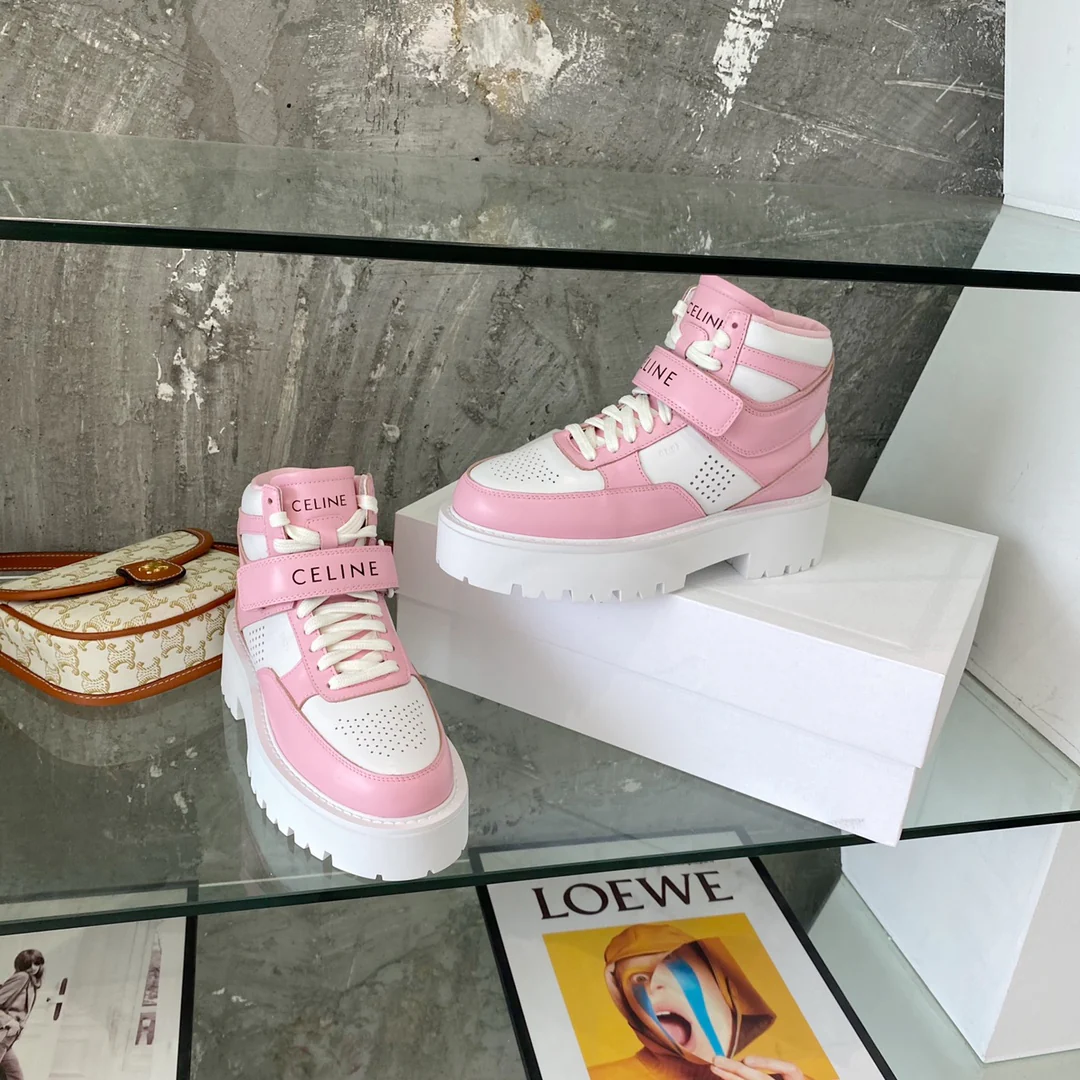 Новинка 2022 года от Celine - Высокие кроссовки - Классический баскетбольный стиль - Розовые