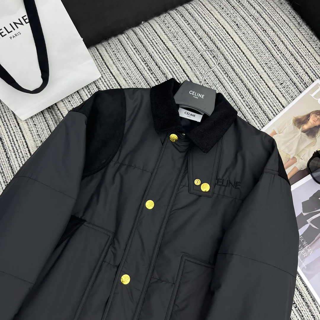 Утепленная куртка Celine-2403 из черного вельвета