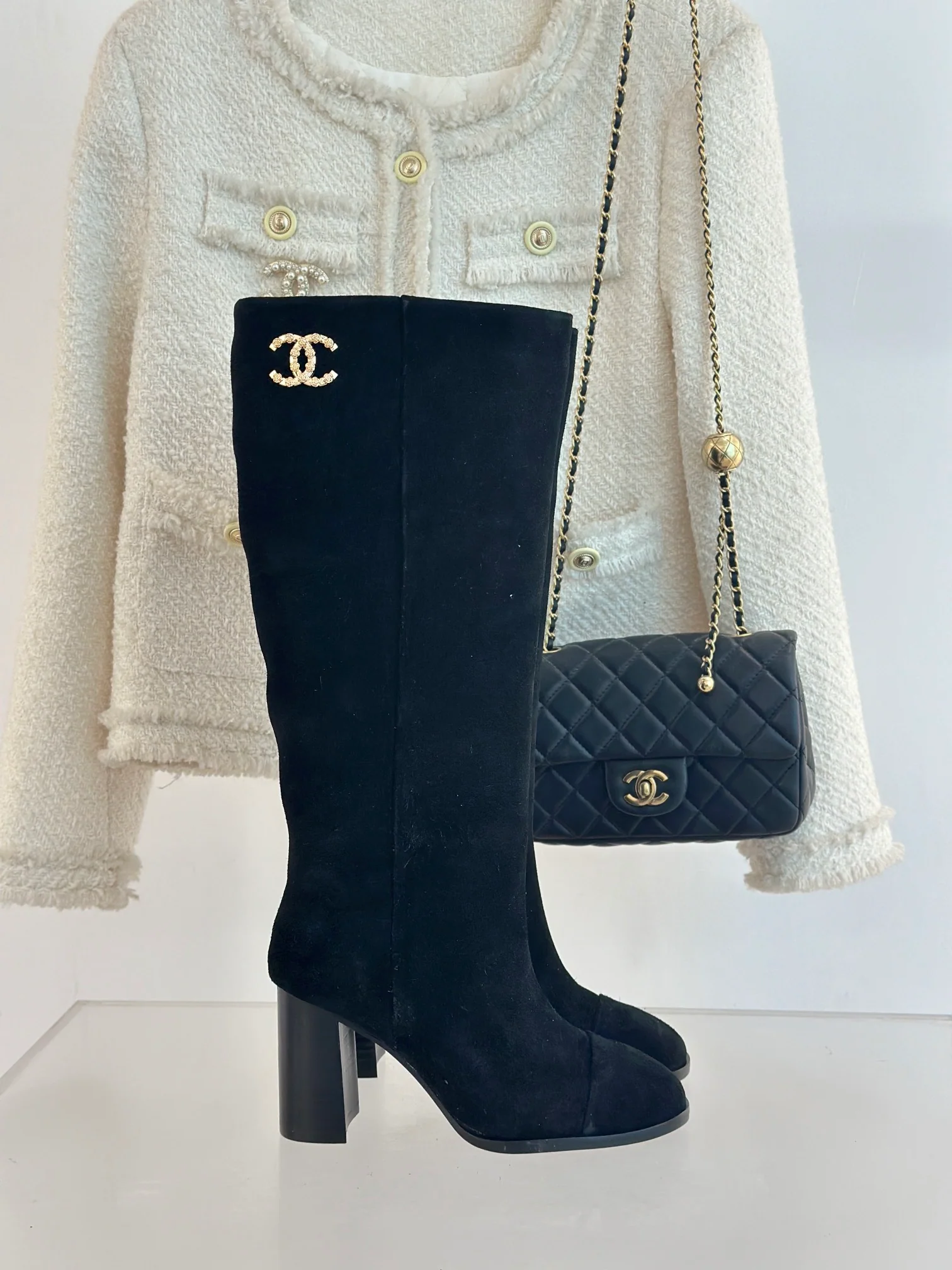 Кожаные сапоги Chanel 2024 - черные