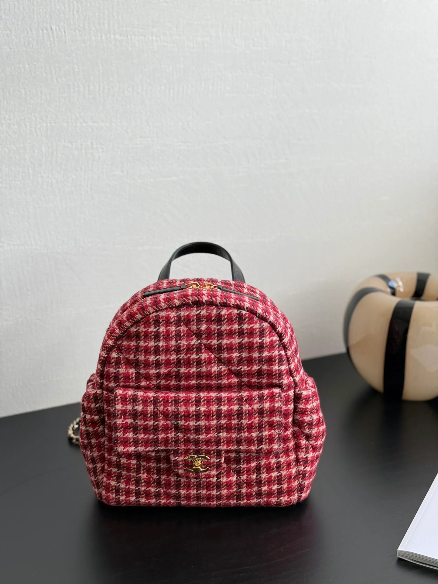 Рюкзак Chanel в клетку ?гусиная лапка? — красный