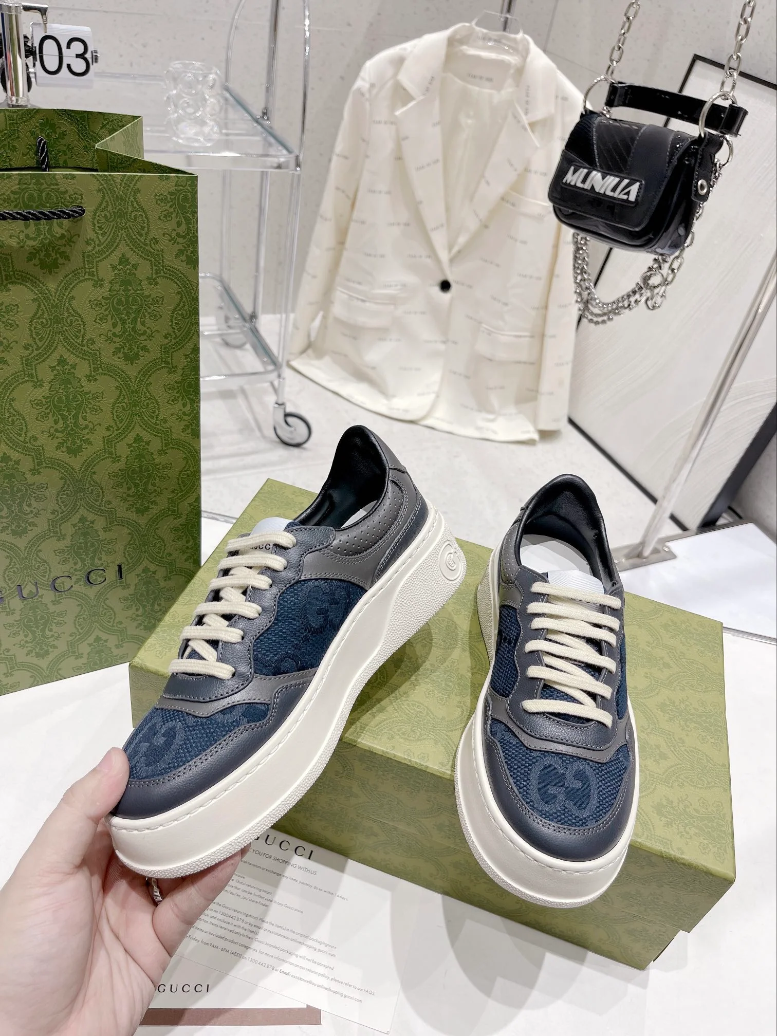 Кроссовки Gucci Chunky B Series на платформе, унисекс, синие.