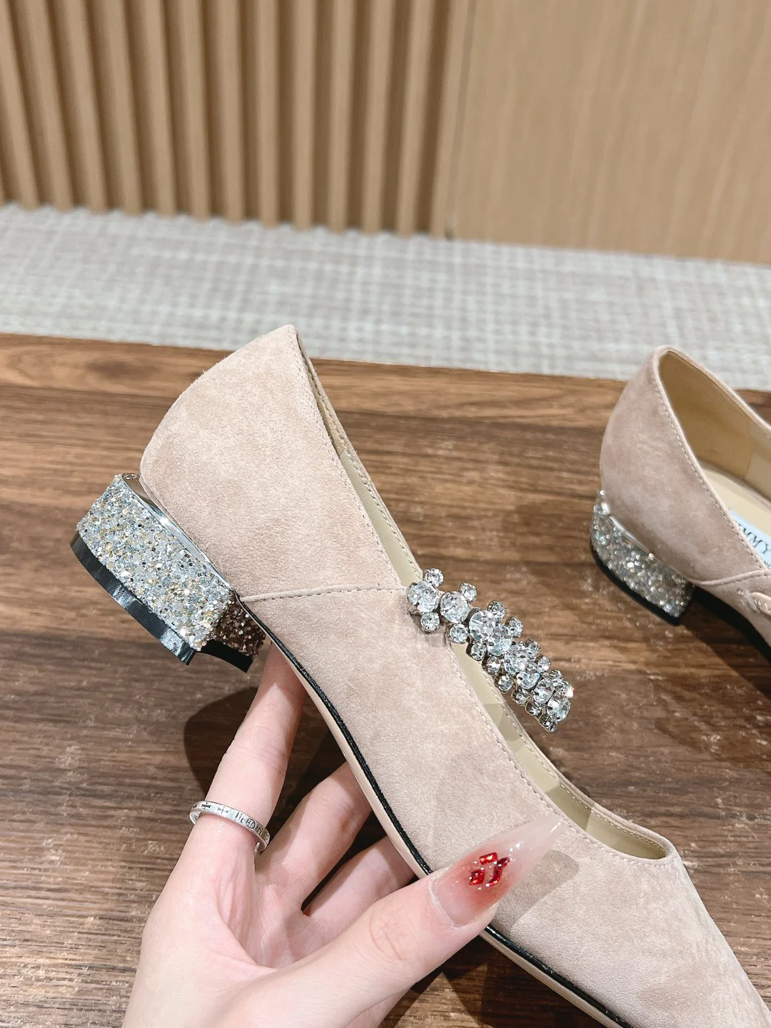 Jimmy - Колье с одной лямкой и кристаллами - Туфли Мэри Джейн - Абрикосово-розовый