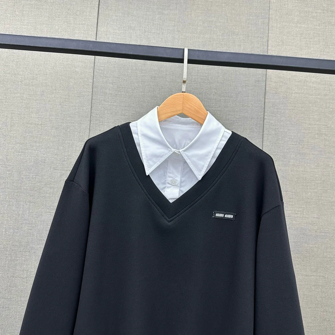 Miu Miu-2404 - Минималистичный повседневный комплект из двух частей из искусственной кожи - Черный