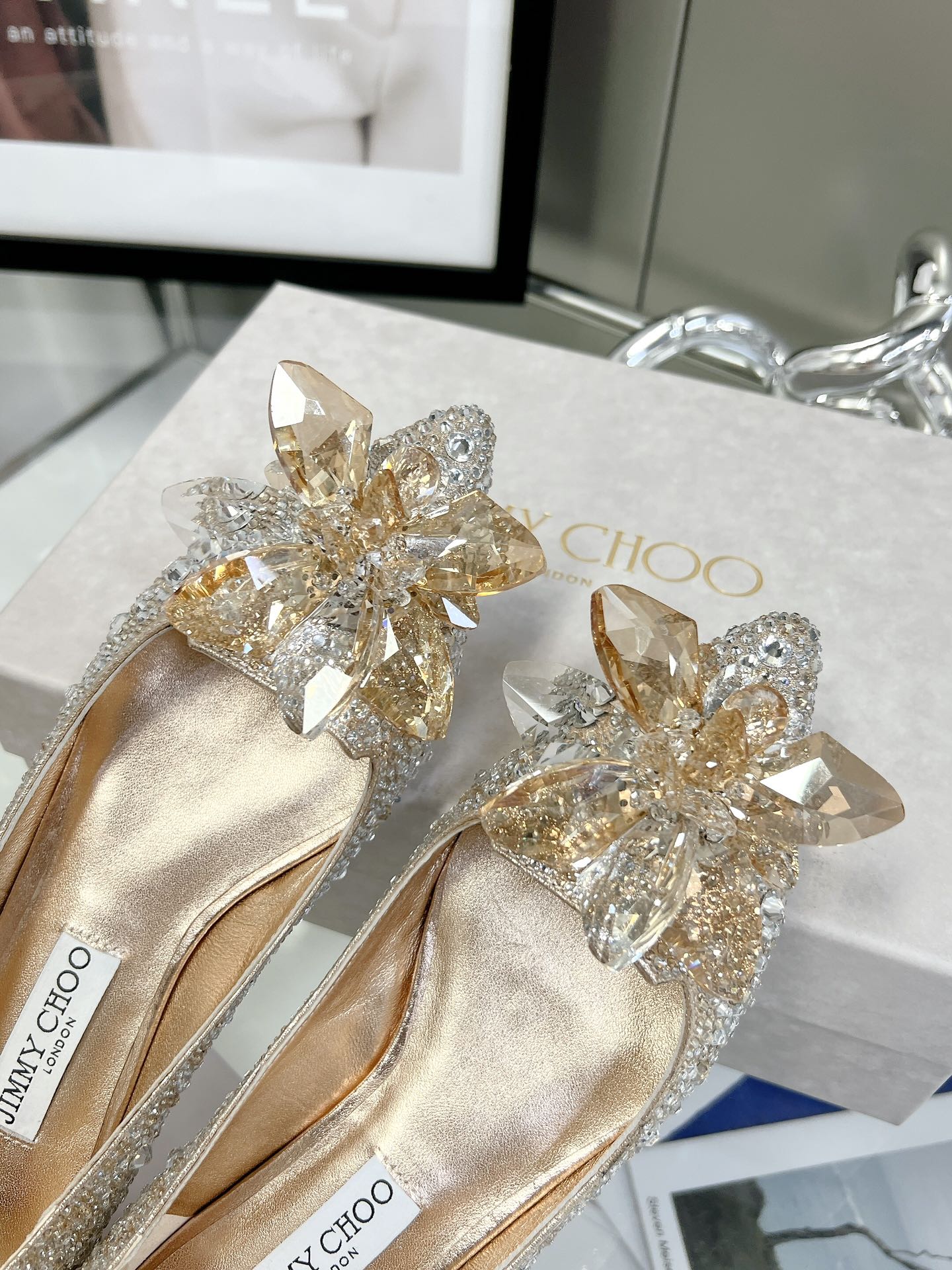 Свадебные туфли-балетки Jimmy Crystal - золотисто-серебристые