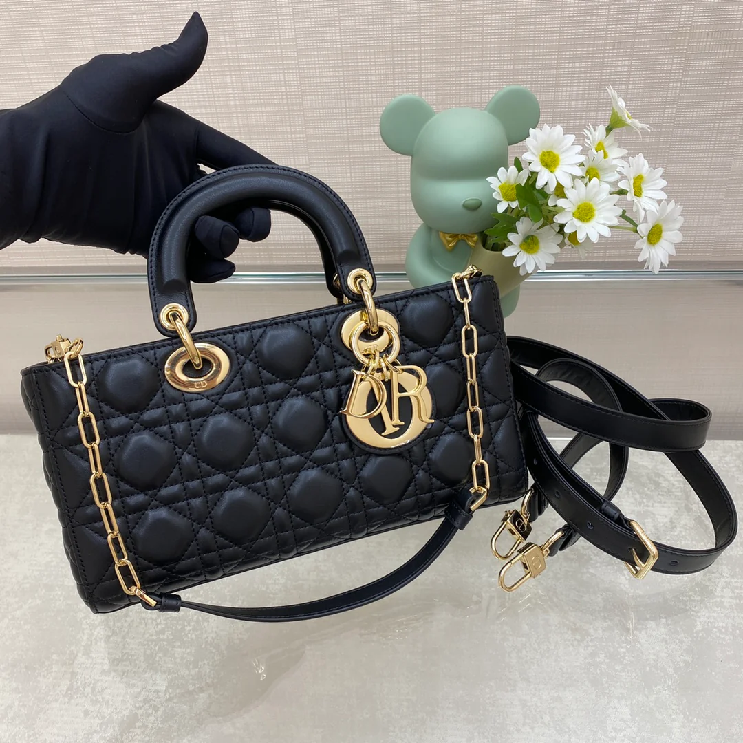 Сумка Dior Lady d Joy, большой размер, черная овечья кожа с узором ?каннаж?.