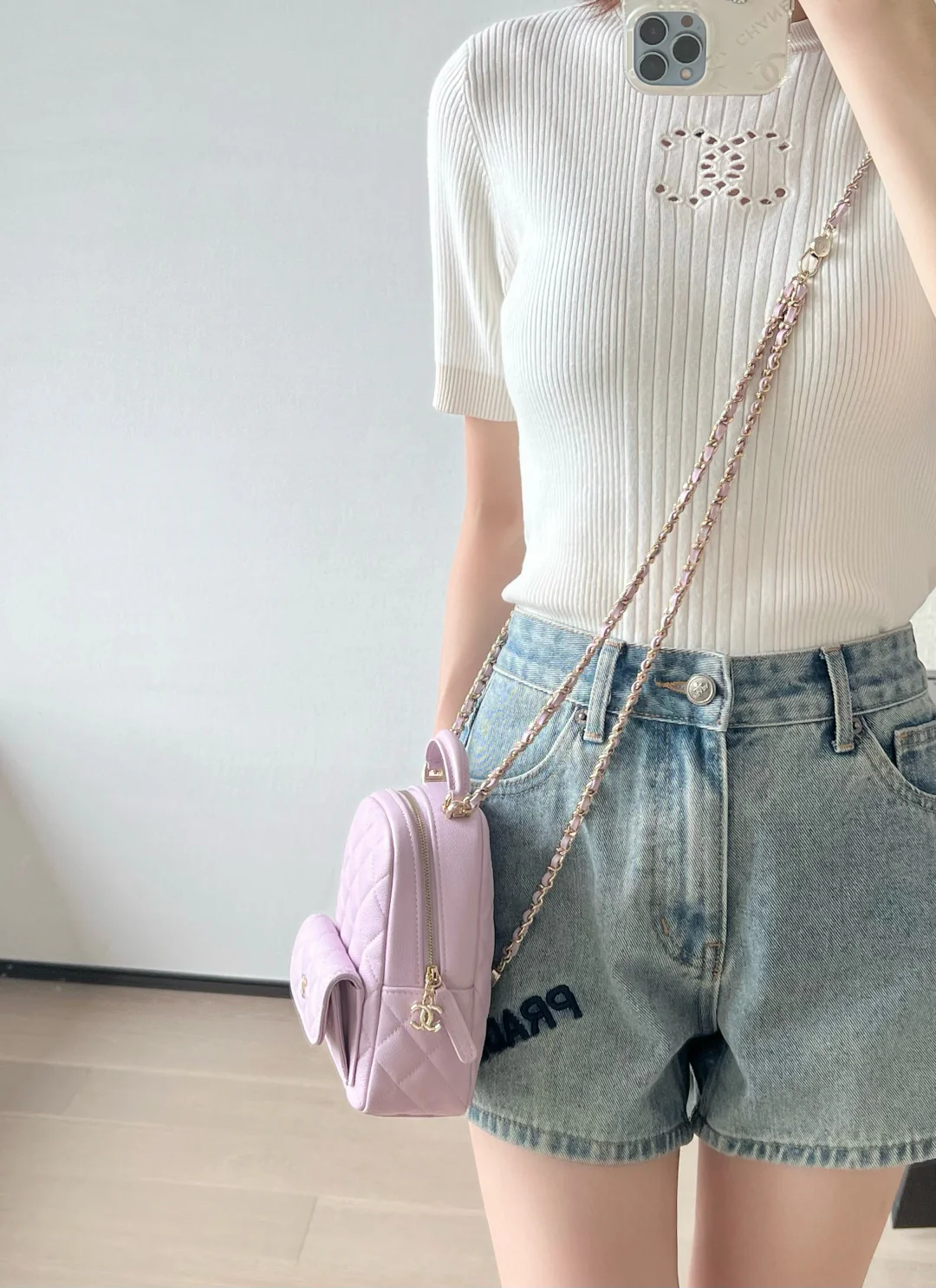 Chanel - Рюкзак с узором ?Сфера? - Розово-фиолетовый - Светло-золотистая пряжка