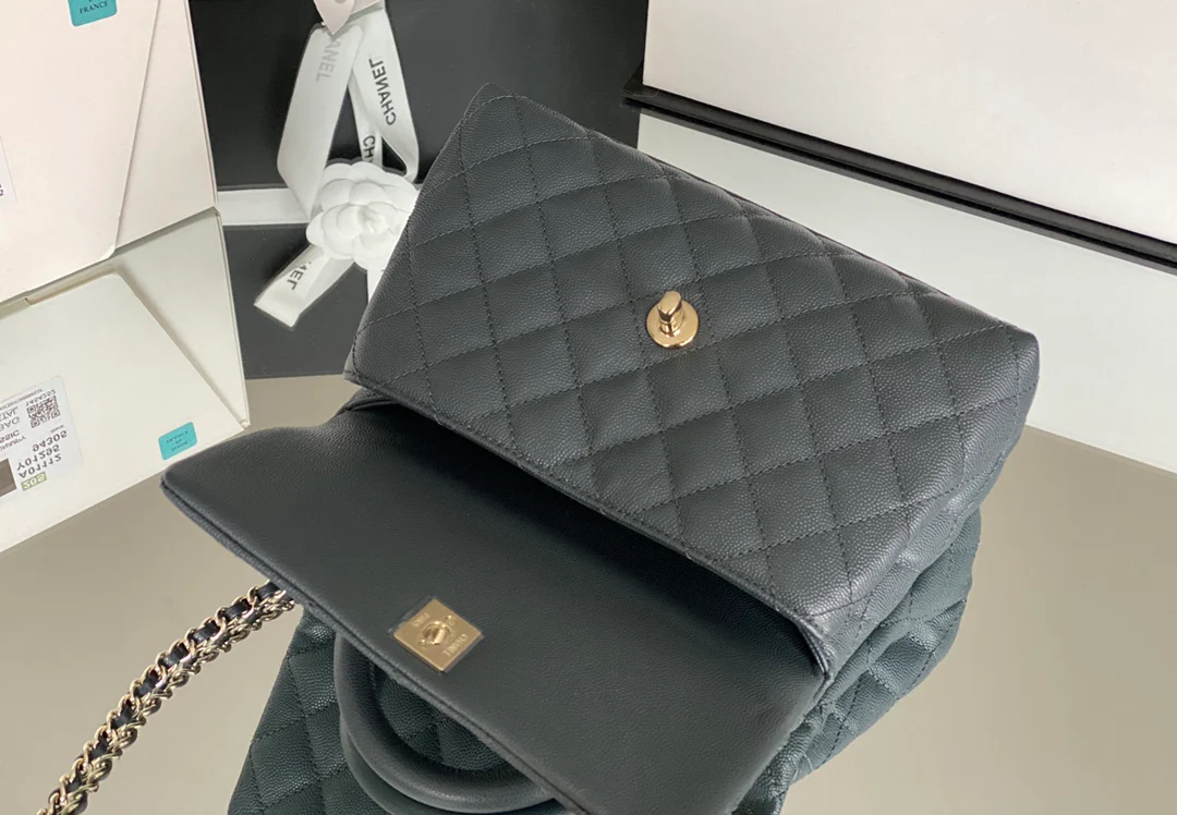 Chanel Coco Handle Small Grey Champagne with Gold Pull