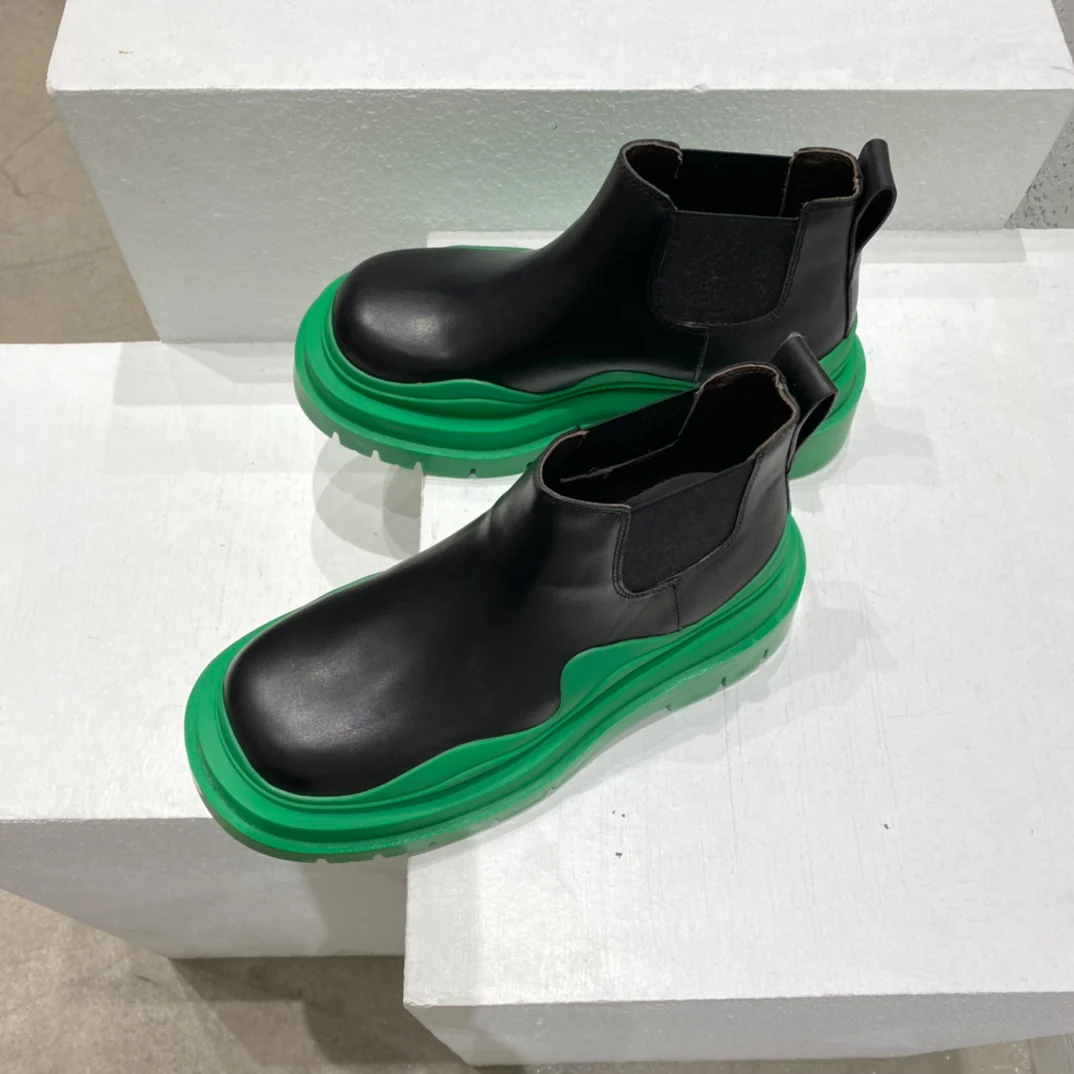 BV-22ss - Британские ретро-ботинки до щиколотки - Унисекс - Черные с зеленой подошвой