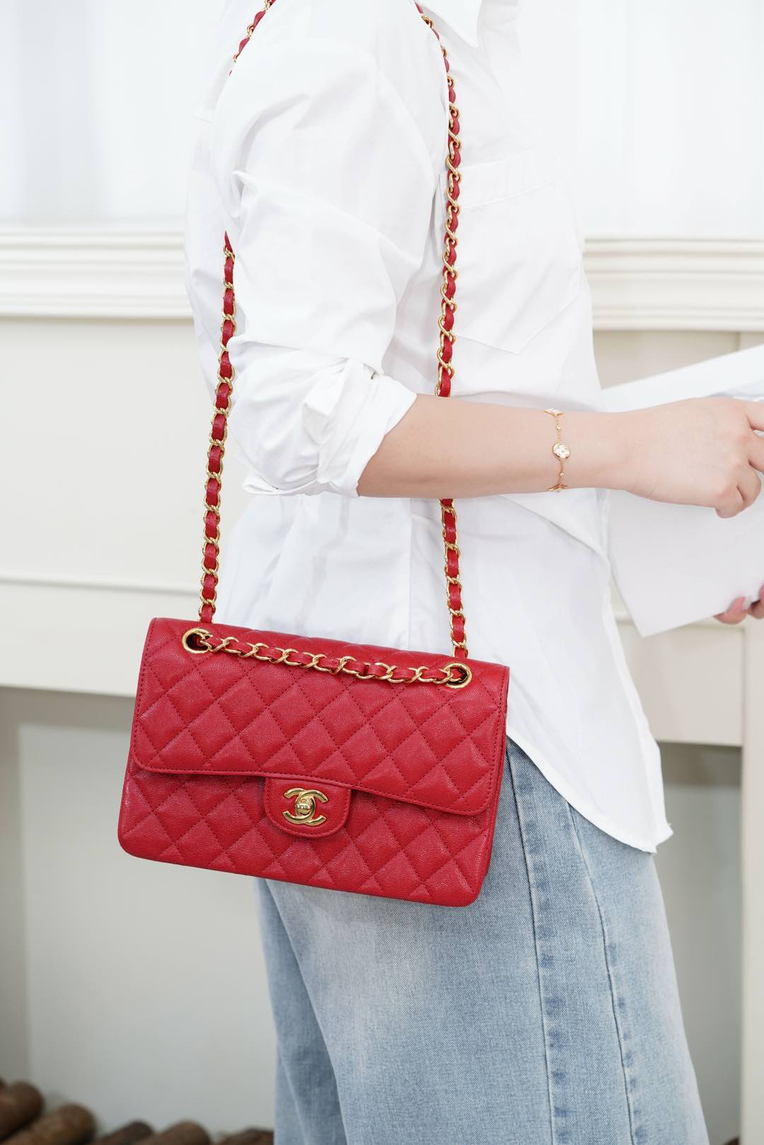 Chanel Classic Flap Leather - Red - Small