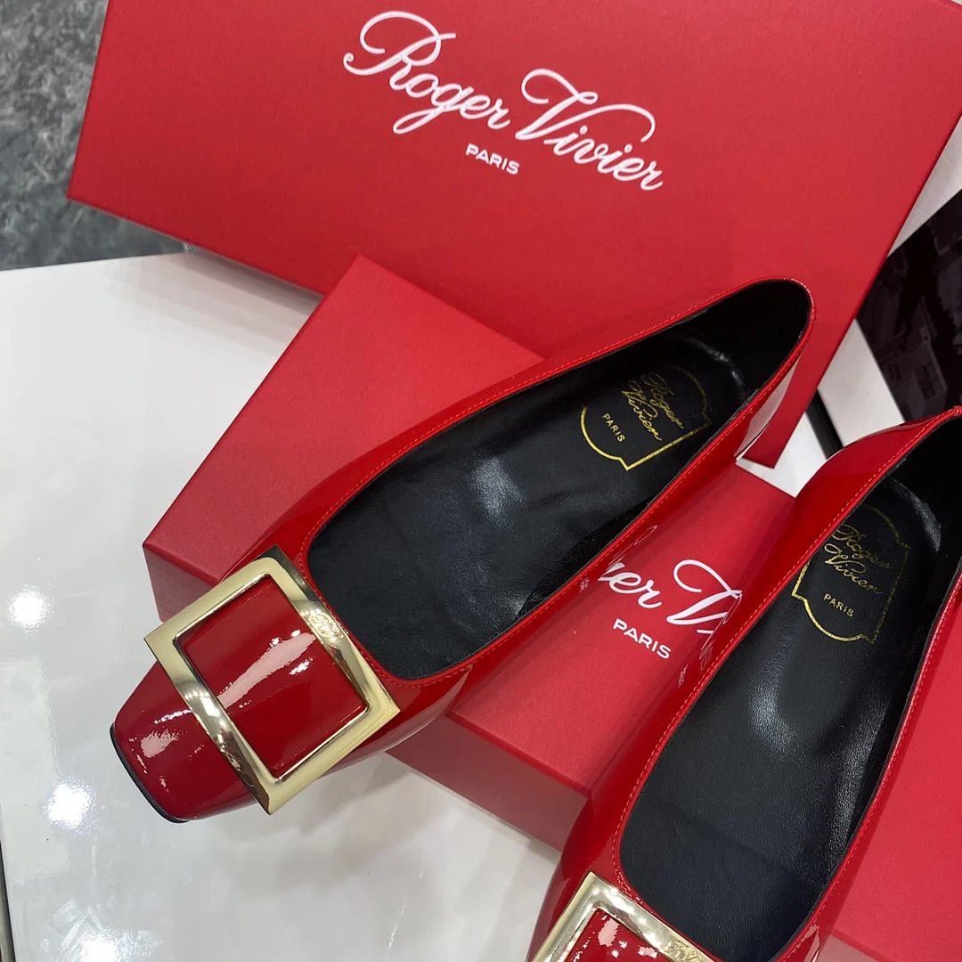 RV-Плоская подошва, квадратный носок, красный