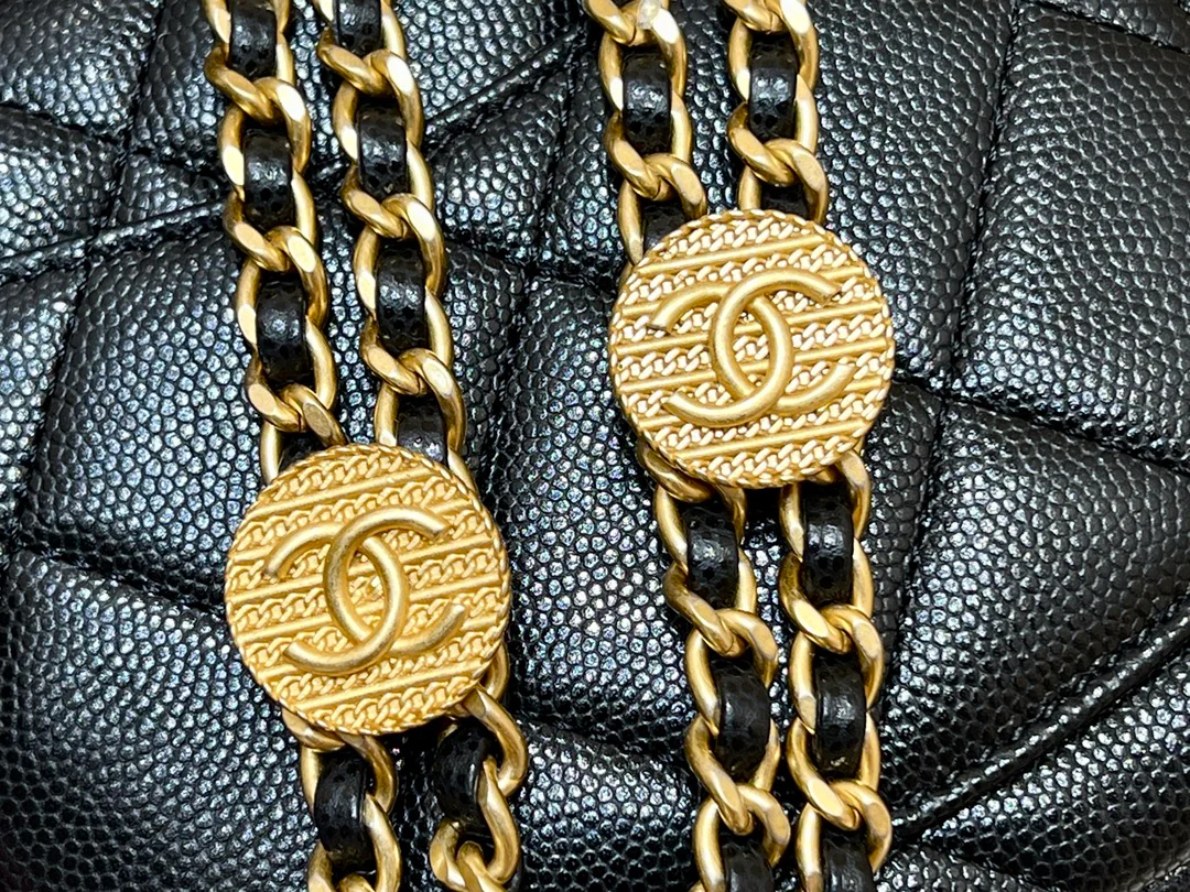 Сумка Chanel CF с цепочкой и монетками — зернистая телячья кожа — маленькая — черная