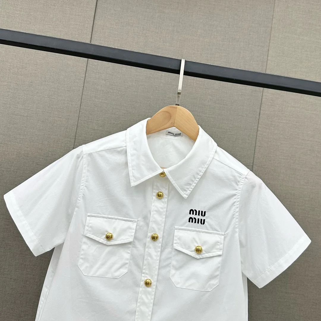 Miu Miu - 2404 - Хлопковая футболка с коротким рукавом и вышитыми буквами - Белая