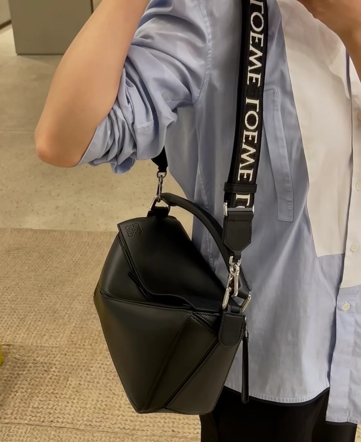 Loewe Puzzle Leather Satin Leather Black Small