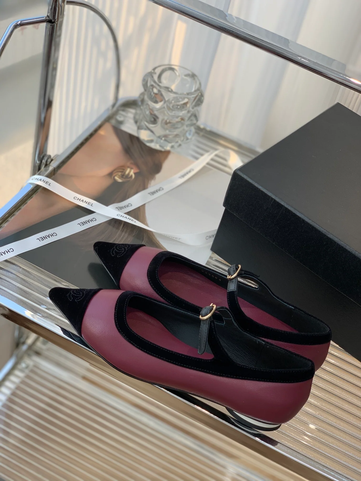 Туфли Мэри Джейн от Chanel - бархат и овечья кожа - фиолетовые