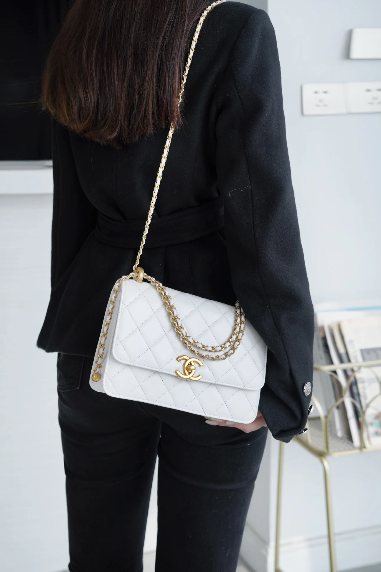 Chanel 24c Double Gold Ball CF Mini 19 White 1