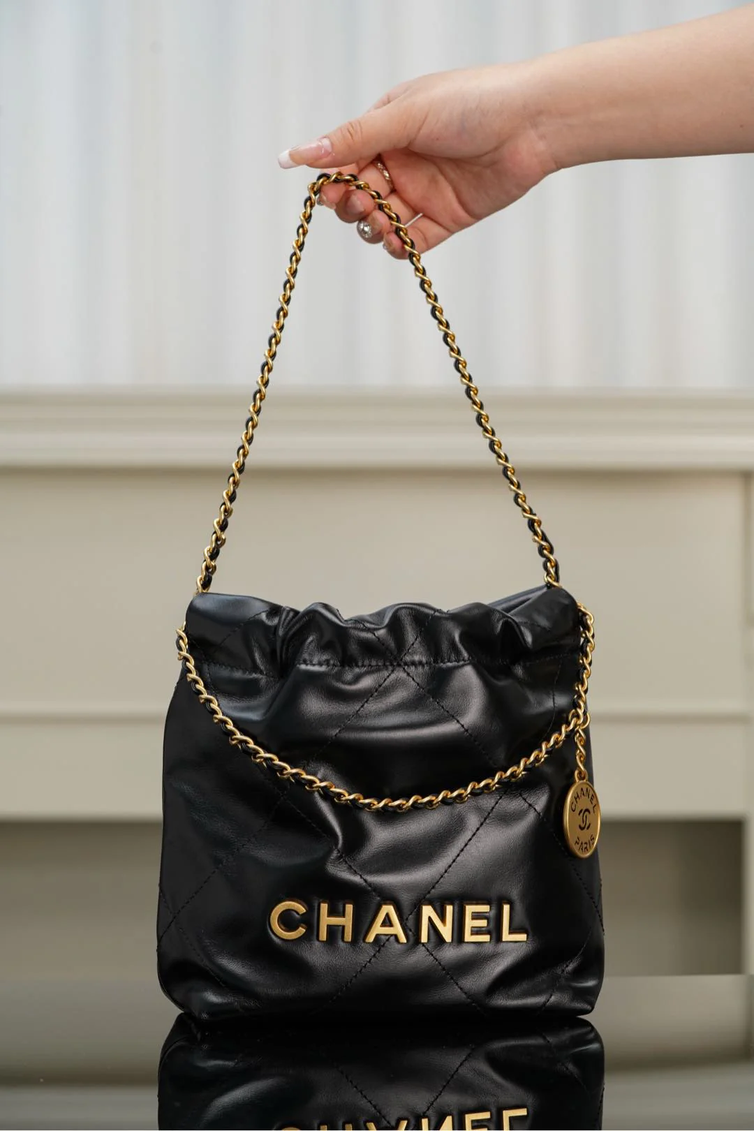 Мини-сумочка 23s-22 - Натуральная кожа - Черно-золотая