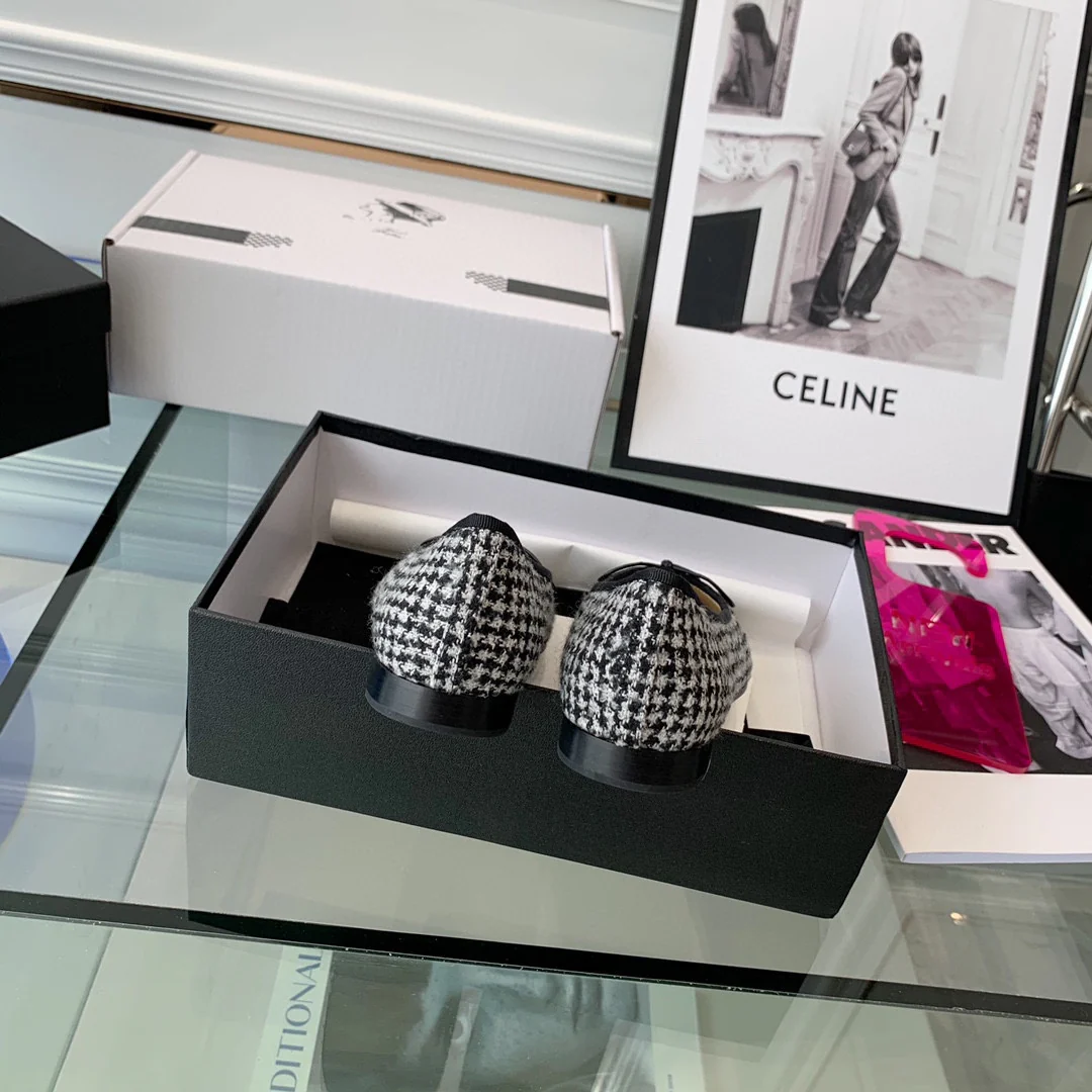 Классические балетки Chanel - черные в клетку
