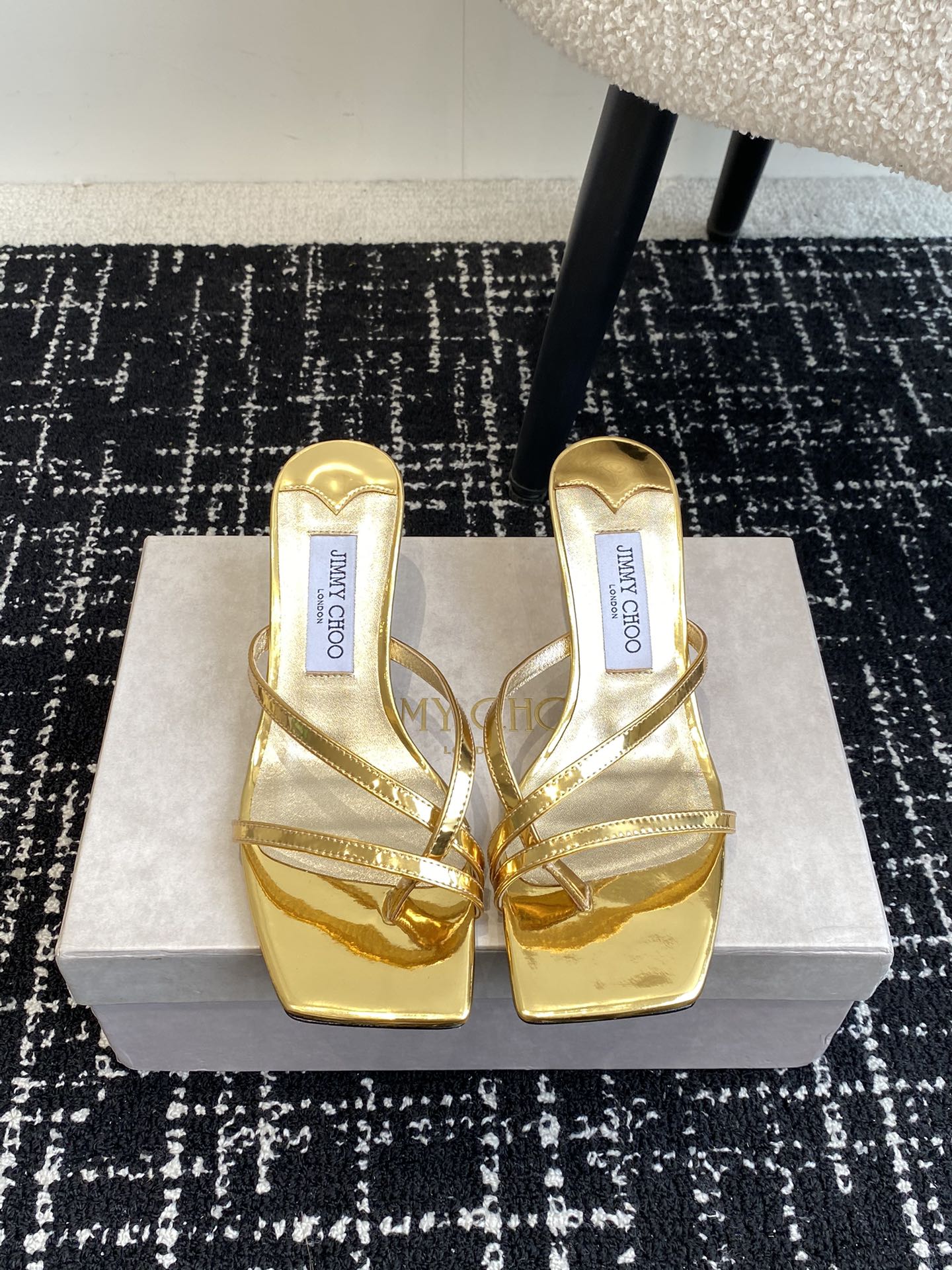 JC - Туфли на каблуке в форме капли с квадратным носком, 2024 год - золотистые