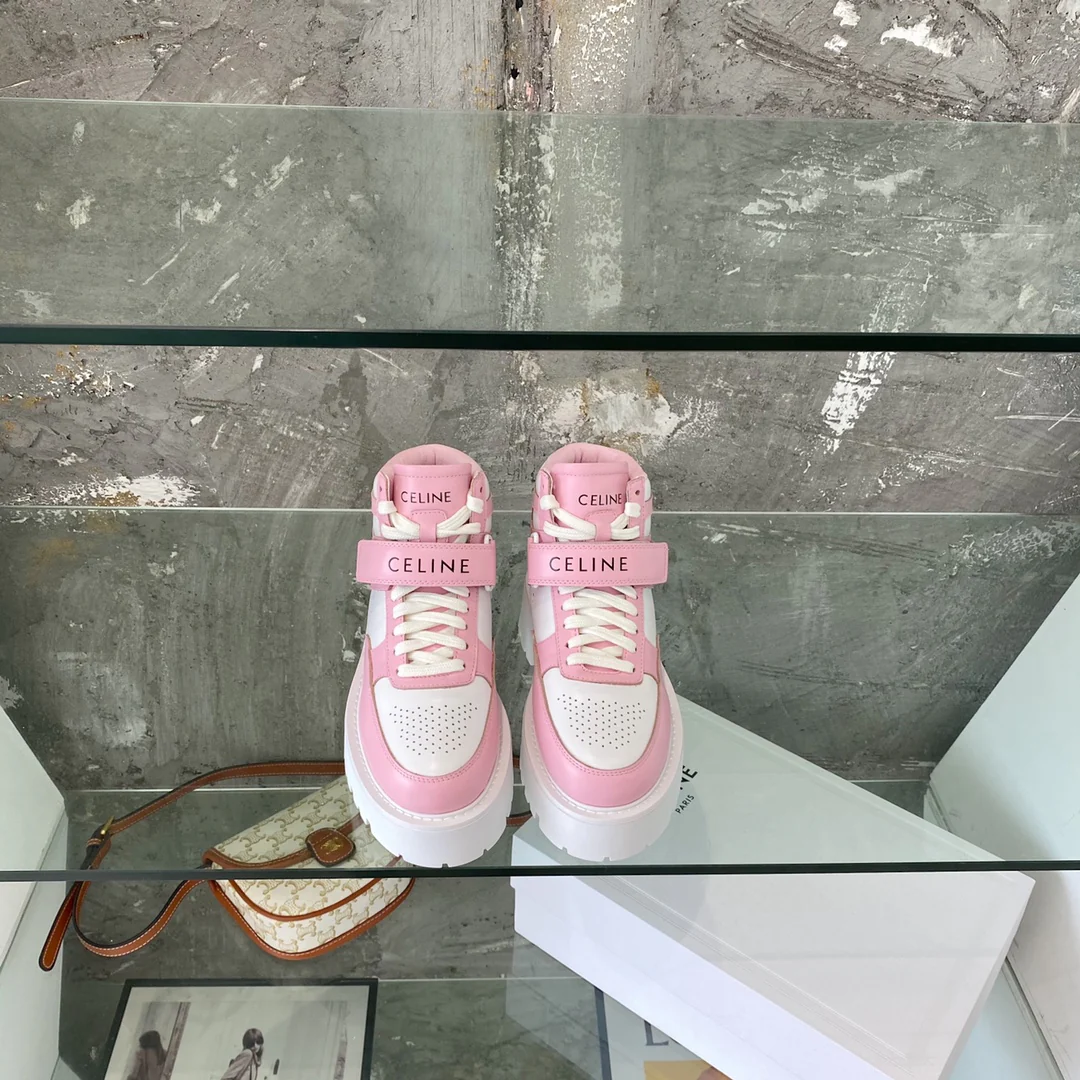 Новинка 2022 года от Celine - Высокие кроссовки - Классический баскетбольный стиль - Розовые