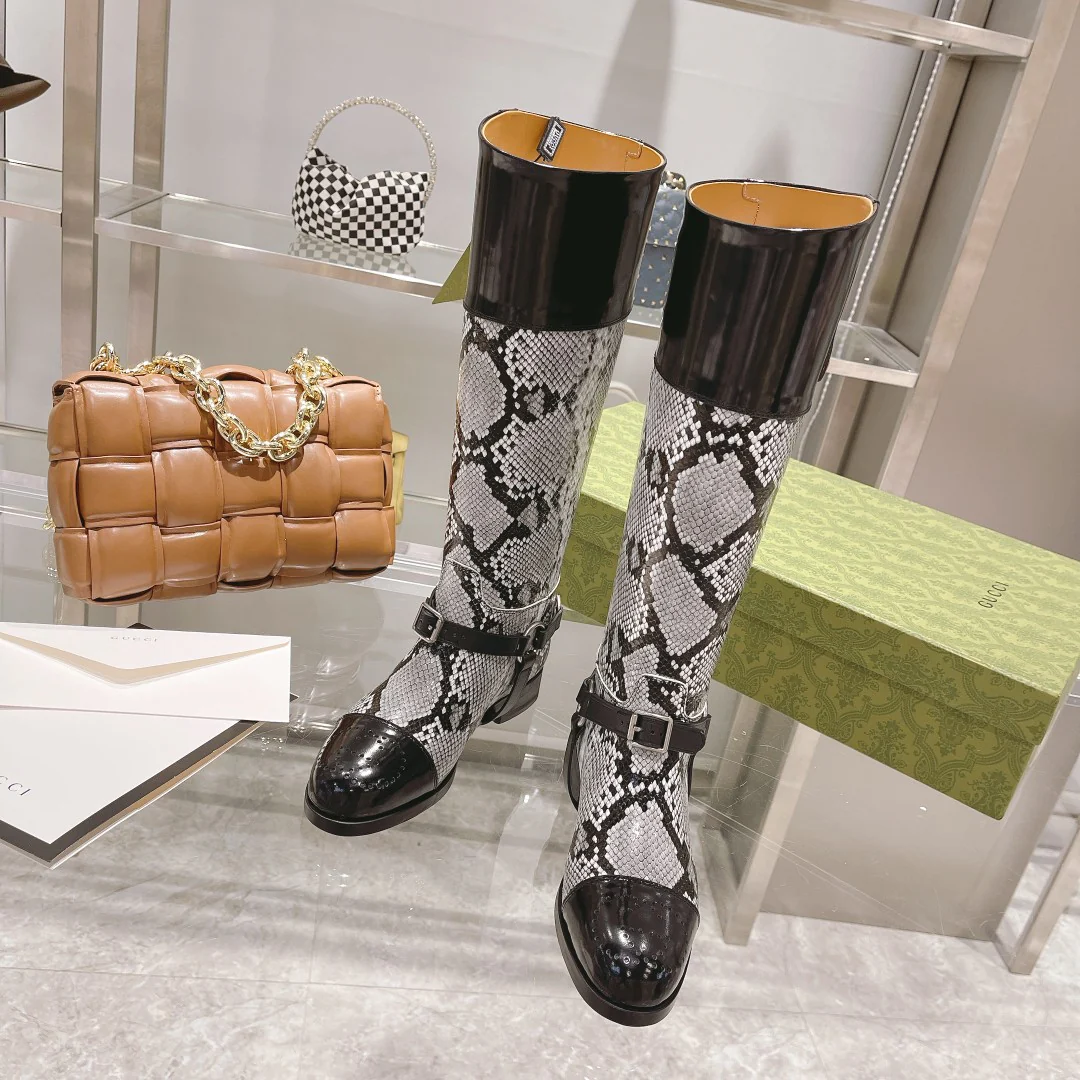 Gucci 2022 Street Buckle Retro Long Boots Equestrian Boots