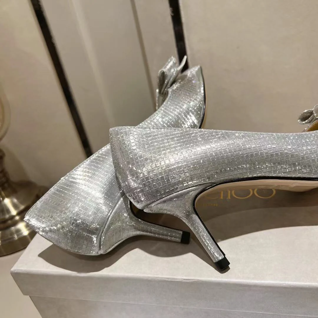 Туфли на высоком каблуке Jimmy Paris Window, изготовленные на заказ, с блестками, высота 6-5 см, серебристые.