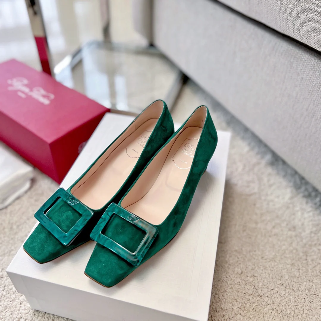 Туфли RV - Туфли на массивном каблуке с перламутровым рисунком в виде облаков - Зеленые - 4-5 см