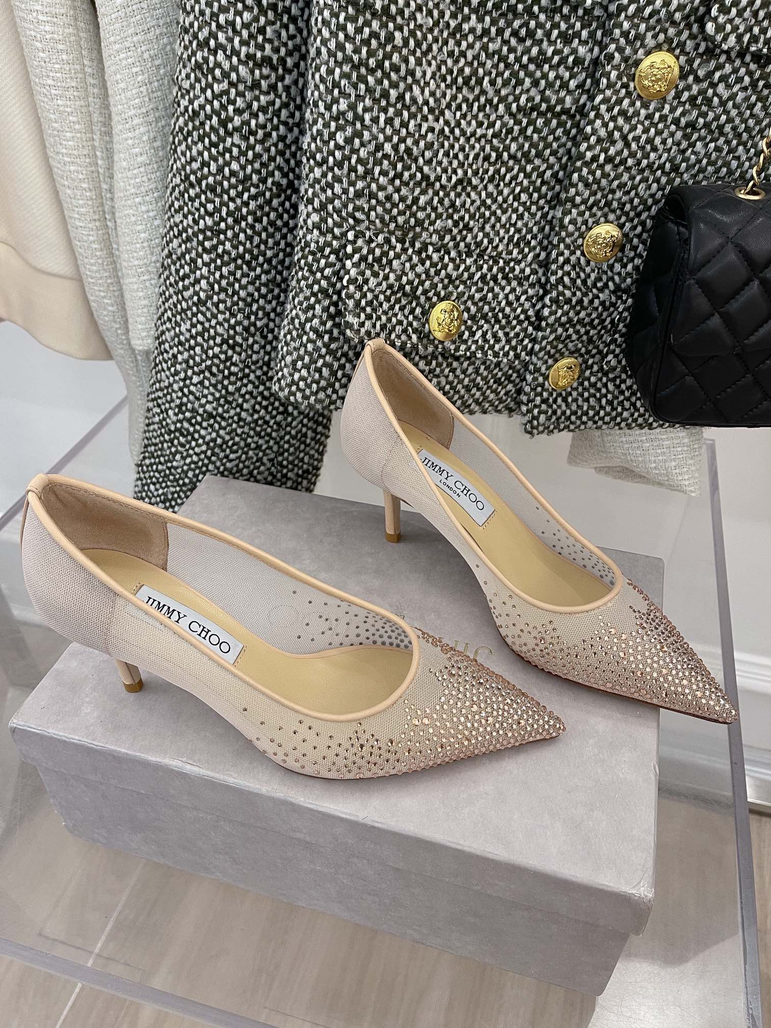 Jimmy - Туфли на высоком каблуке с сетчатой ??отделкой и стразами