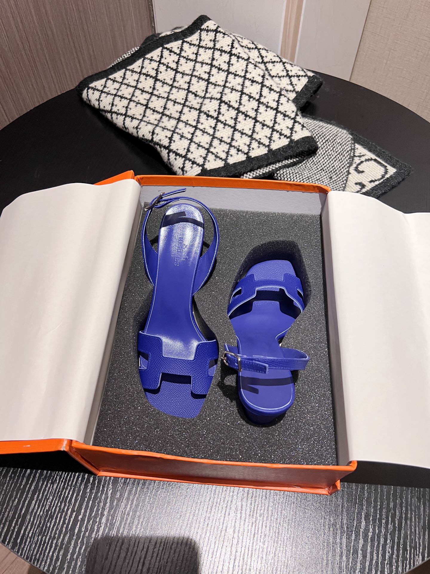 Босоножки на высоком каблуке Hermes - сине-фиолетовые