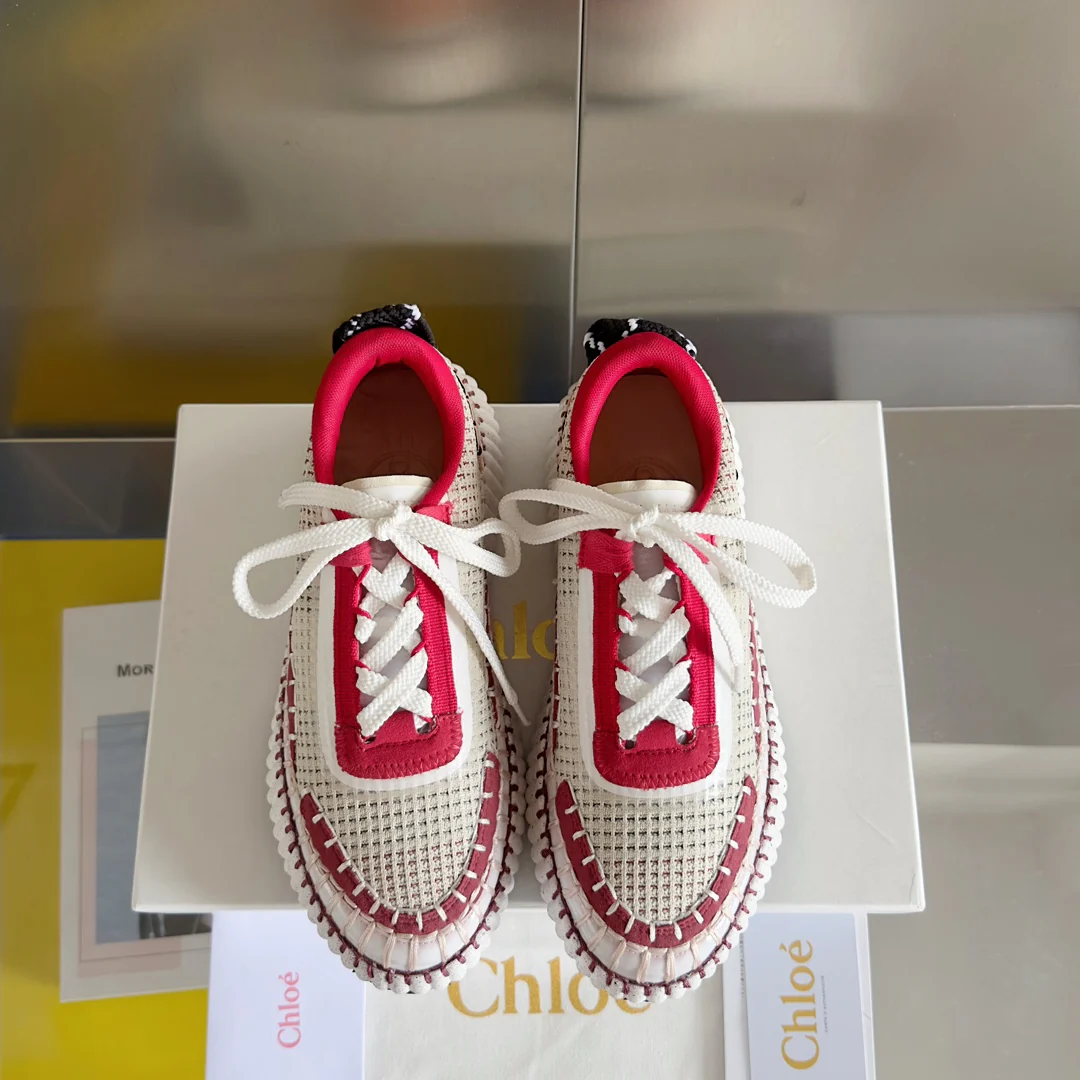 Кроссовки Chloe-nama-sneaker Rainbow Series - Повседневные кроссовки с сетчатым верхом и цветовыми блоками - Белые и красные