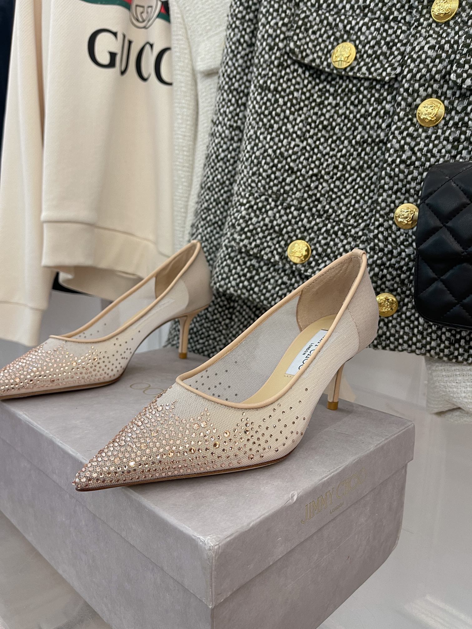 Jimmy - Туфли на высоком каблуке с сетчатой ??отделкой и стразами