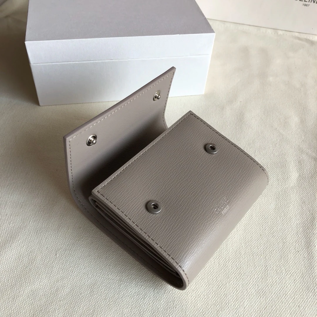 Короткий трехсекционный кошелек Celine - темно-серый с узором 