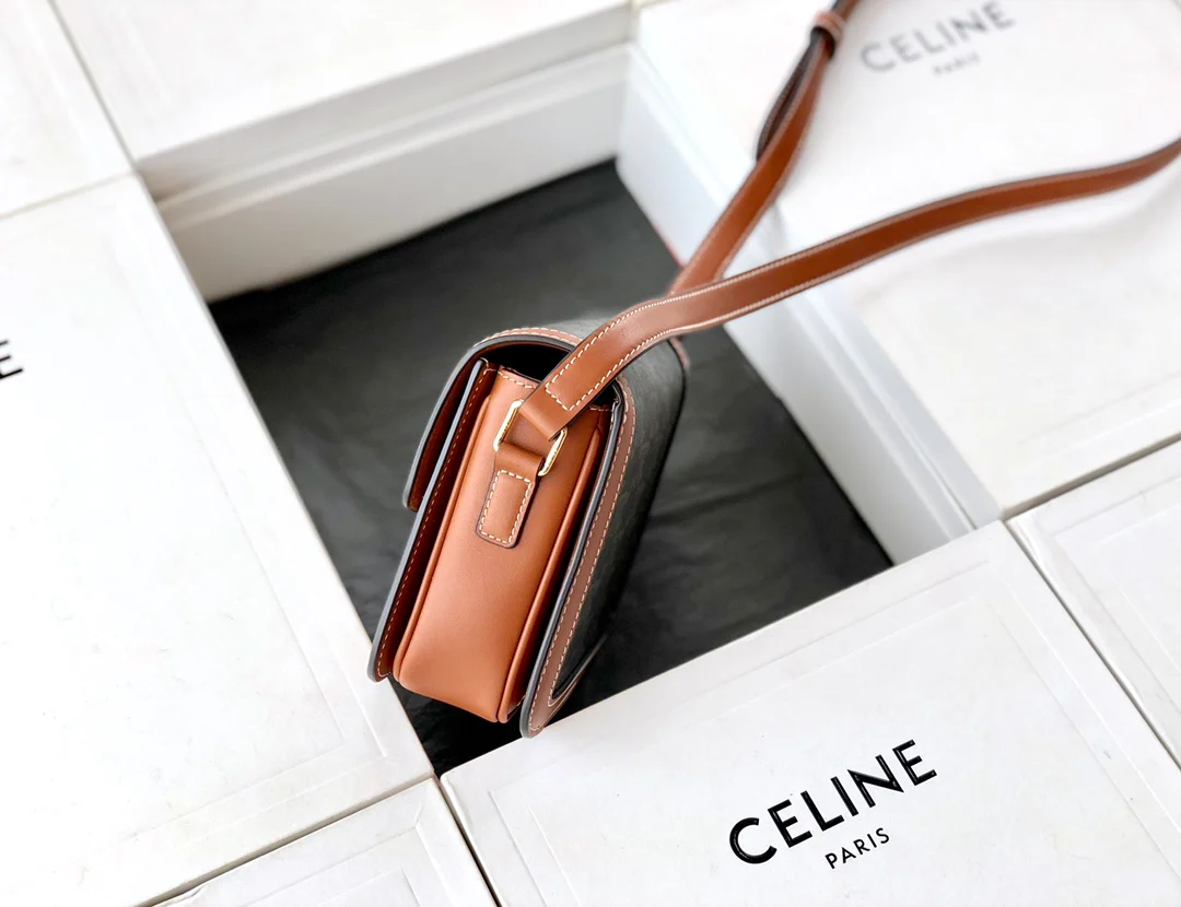 Сумка Celine Triomphe из телячьей кожи с покрытием и канвасом - подростковая - 18 - 5 см