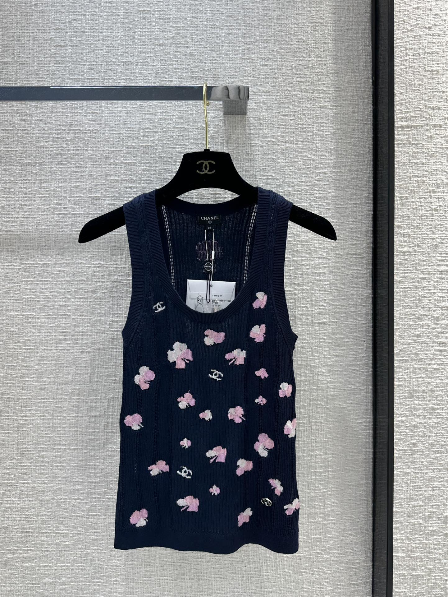 Chanel 2403 - Ажурный ребристый вязаный жилет - Синий