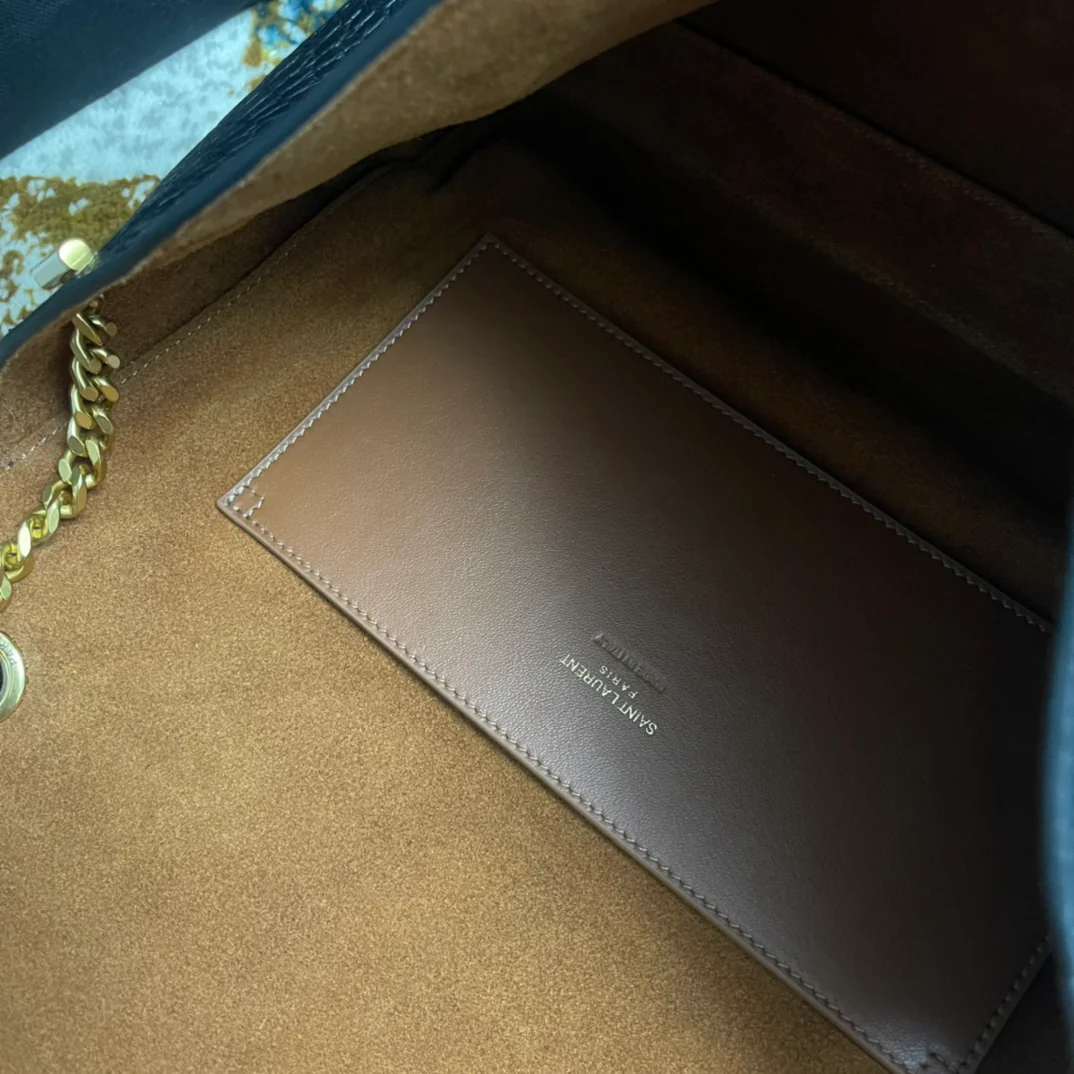 YSL-Kate Double Bread - Кожа с тиснением под крокодила - Черный - 28 см