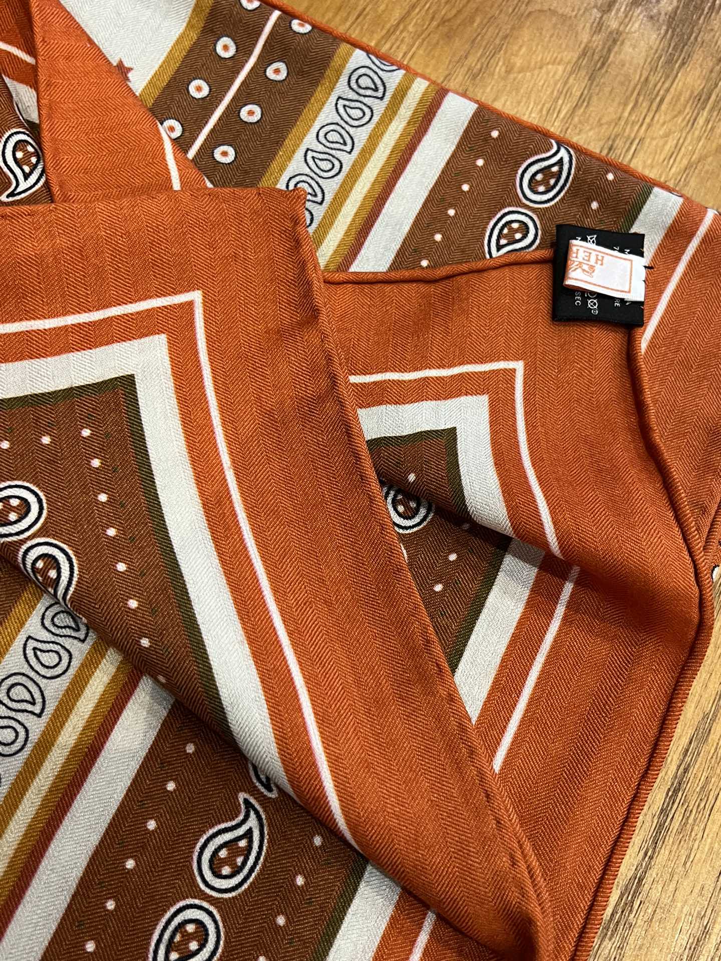 Элегантное двустороннее седло Hermes - 140-140 см - Шелк-кашемир - Оранжевый