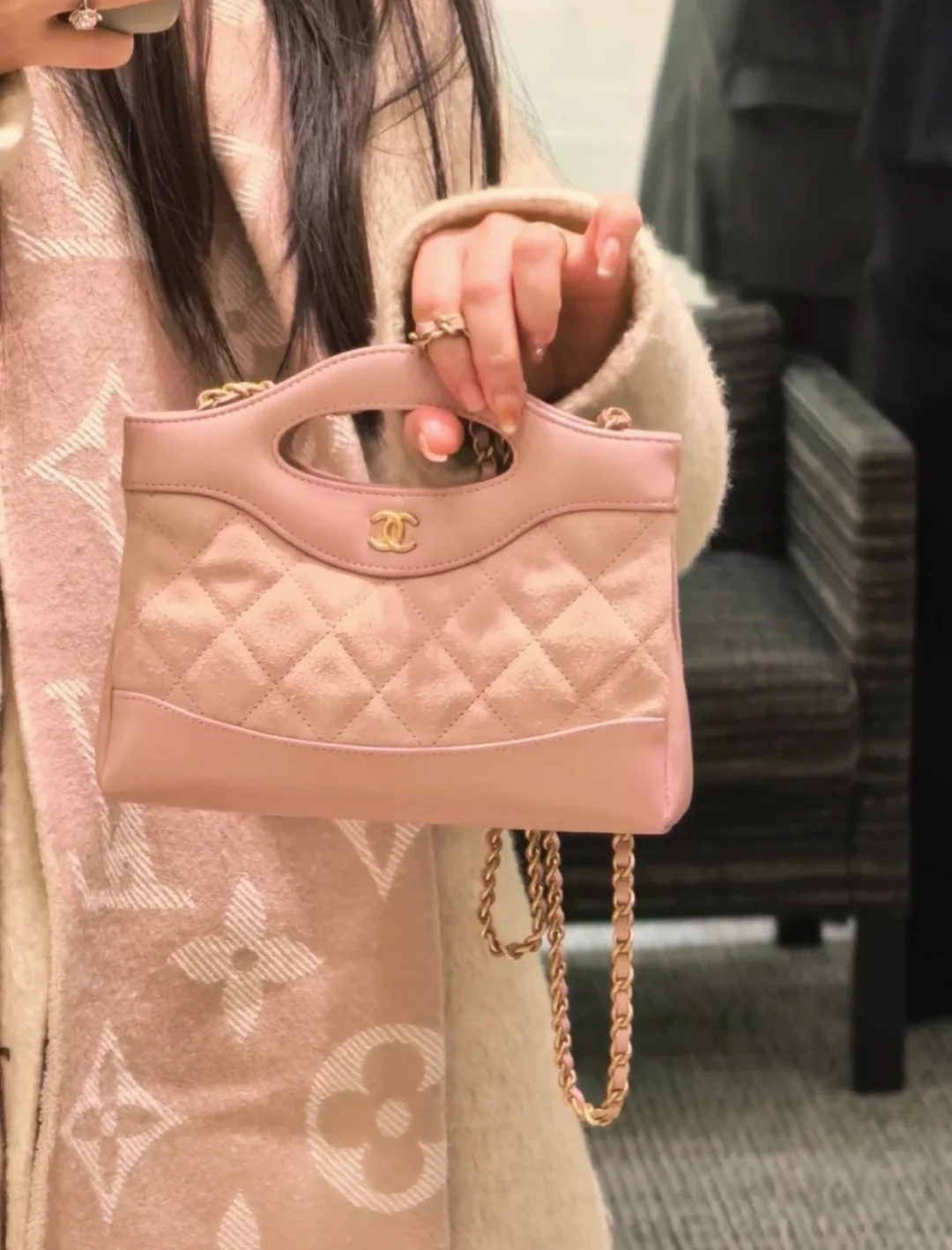 Сумка Chanel 25p nano 31, замша, розовая.