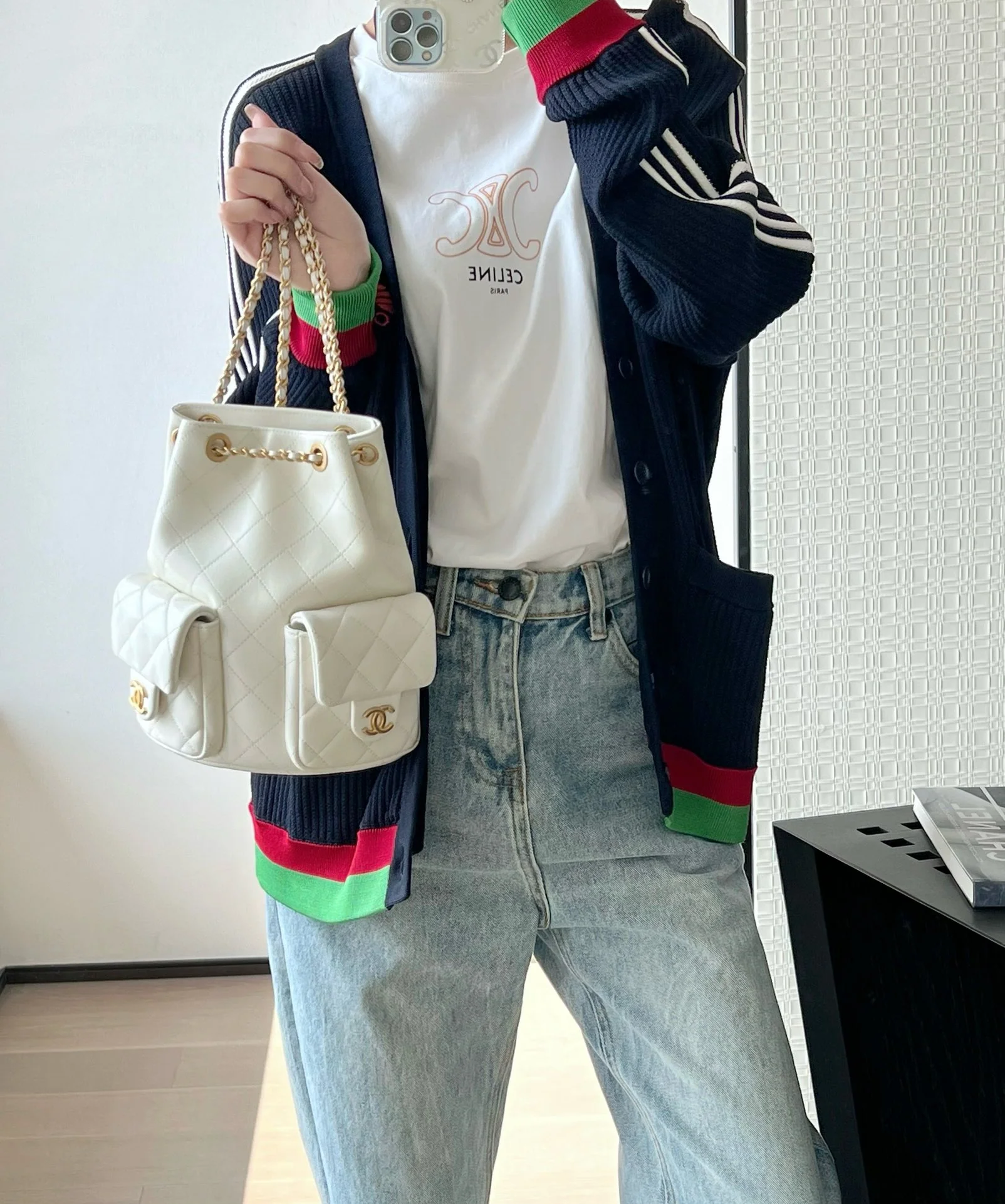 Рюкзак Chanel 25c на завязках - белый