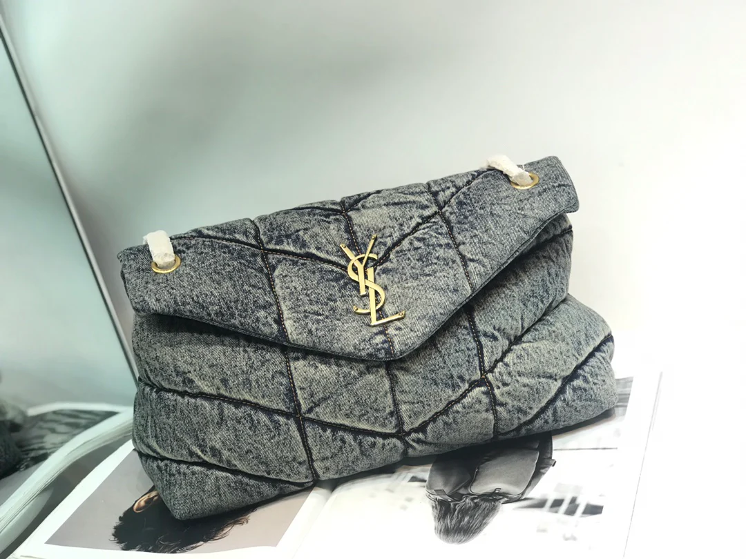 Сумка YSL Puffer Denim Textured Handbag - Большой размер