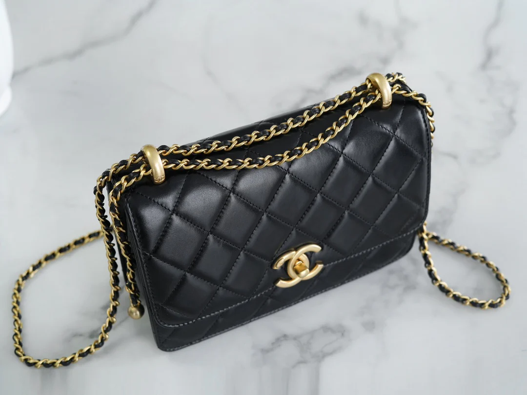 Chanel 24c Double Gold Ball CF Black