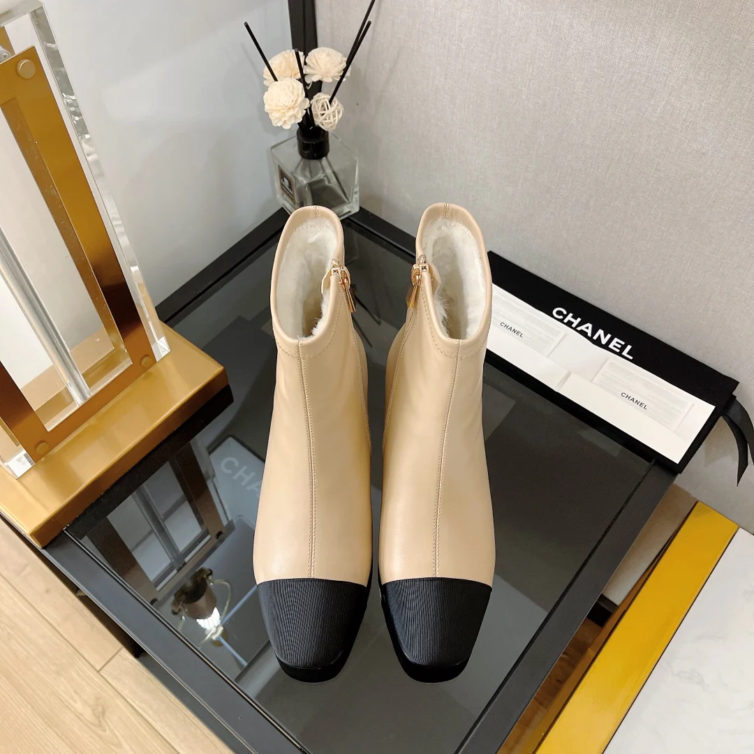 Ботильоны Chanel на шерстяной подкладке - бежевые