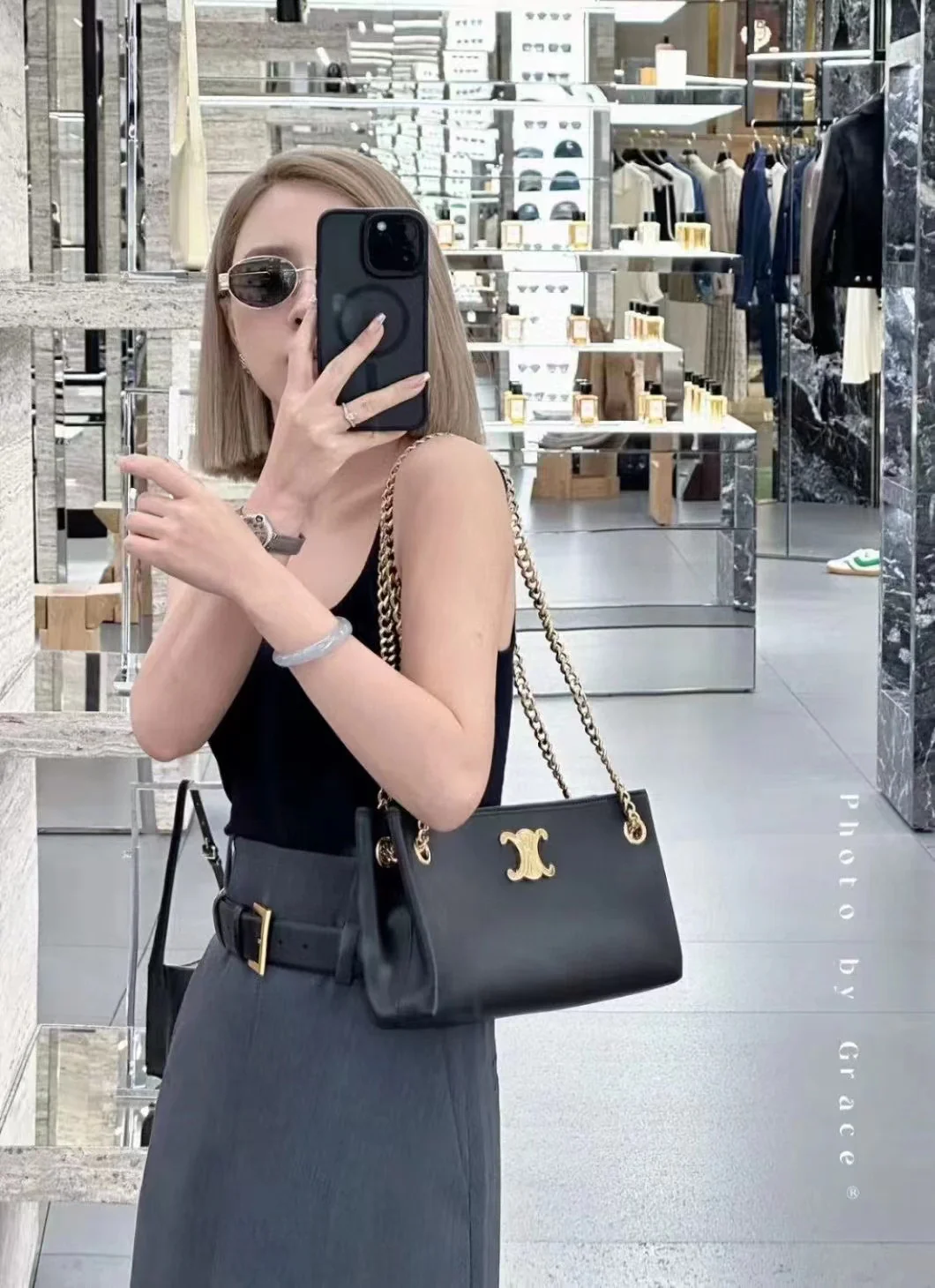 Сумка Celine New Newspaper Chain Bag - сумка через плечо с двойной цепочкой - черная