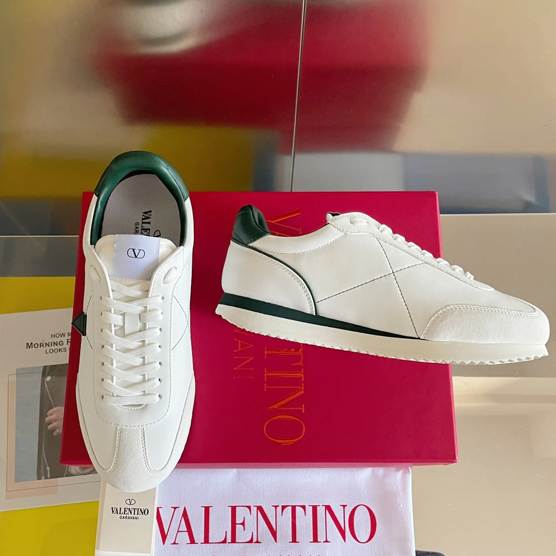 Спортивные повседневные туфли Valentino с заклепками - для пар - зеленая отделка