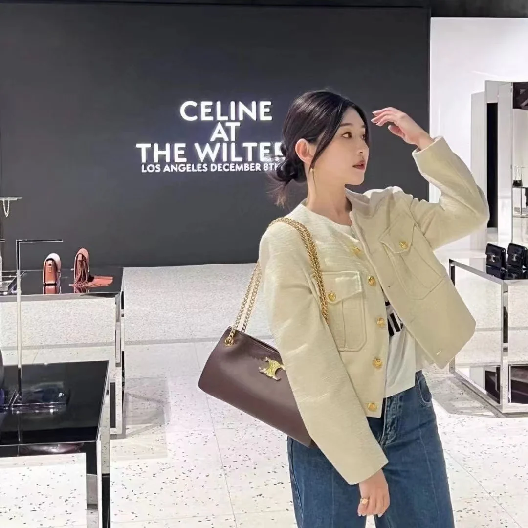 Сумка Celine New Newspaper Chain Bag - сумка через плечо с двойной цепочкой - коричневая