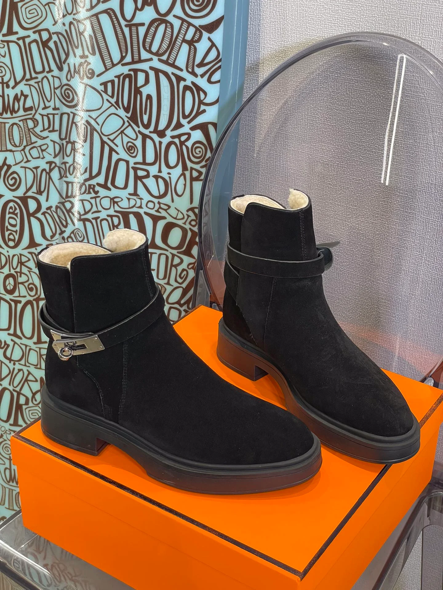 Замшевые ботильоны Hermes Kelly