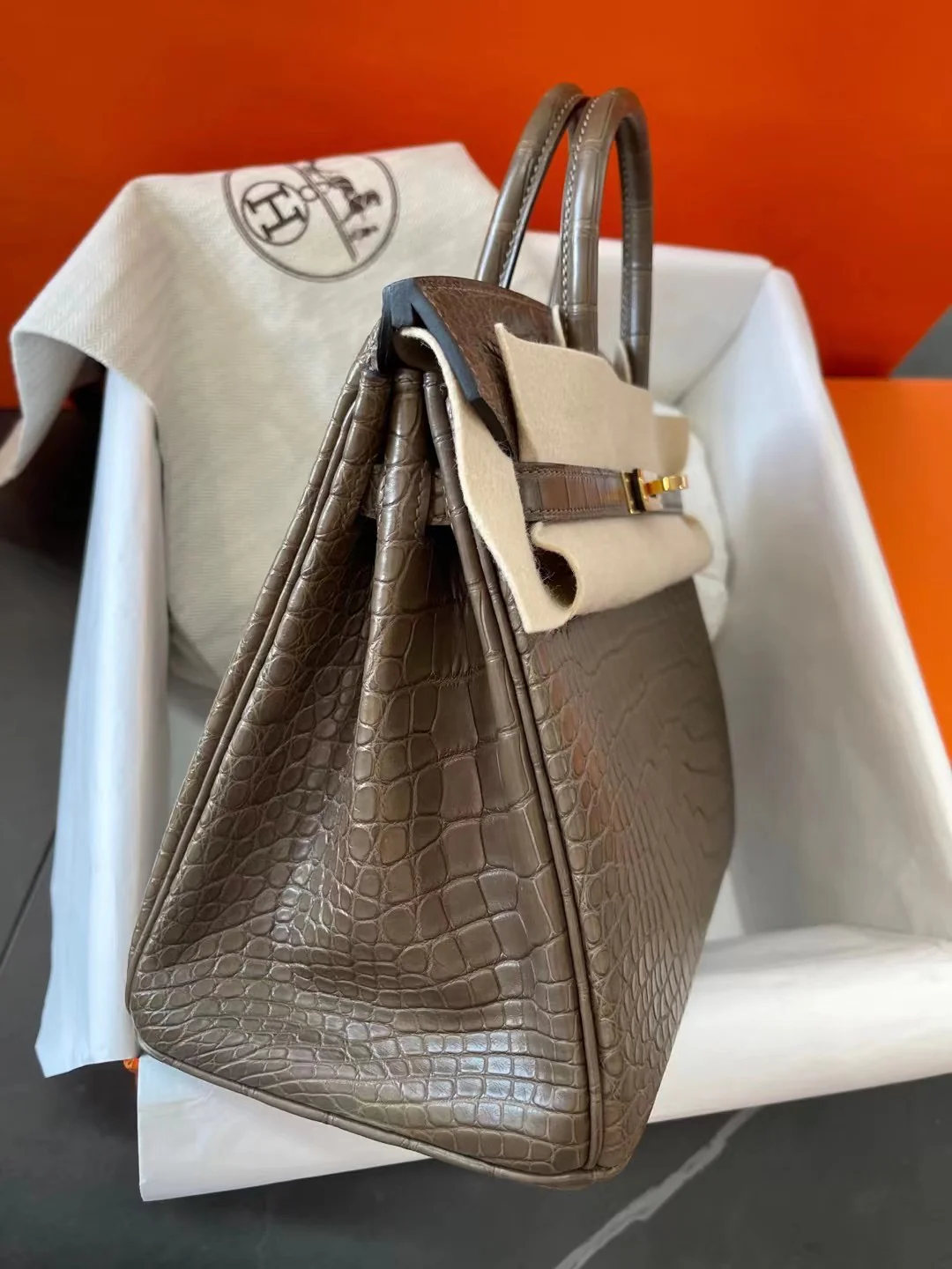 Сумка Hermes Birkin 25m1 Angelica Grey с золотой пряжкой